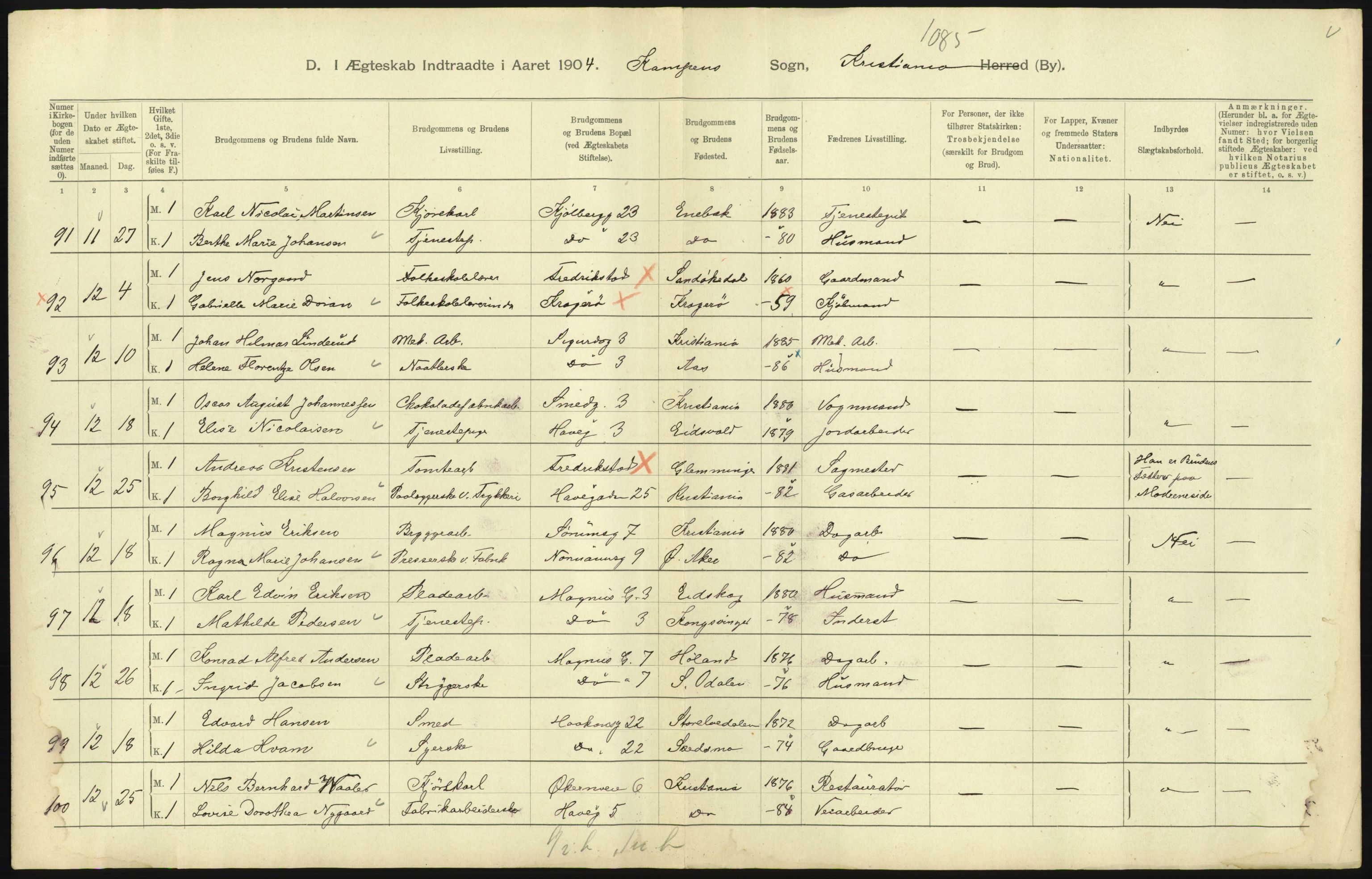 Statistisk sentralbyrå, Sosiodemografiske emner, Befolkning, AV/RA-S-2228/D/Df/Dfa/Dfab/L0004: Kristiania: Gifte, døde, 1904, p. 23