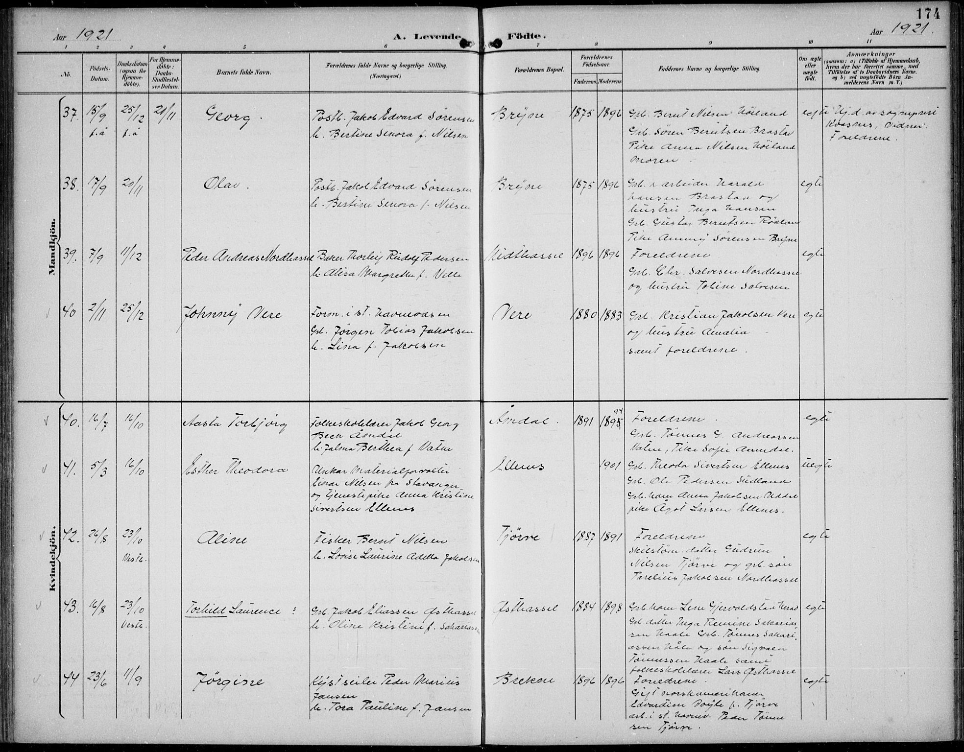 Lista sokneprestkontor, AV/SAK-1111-0027/F/Fb/L0005: Parish register (copy) no. B 5, 1892-1923, p. 174