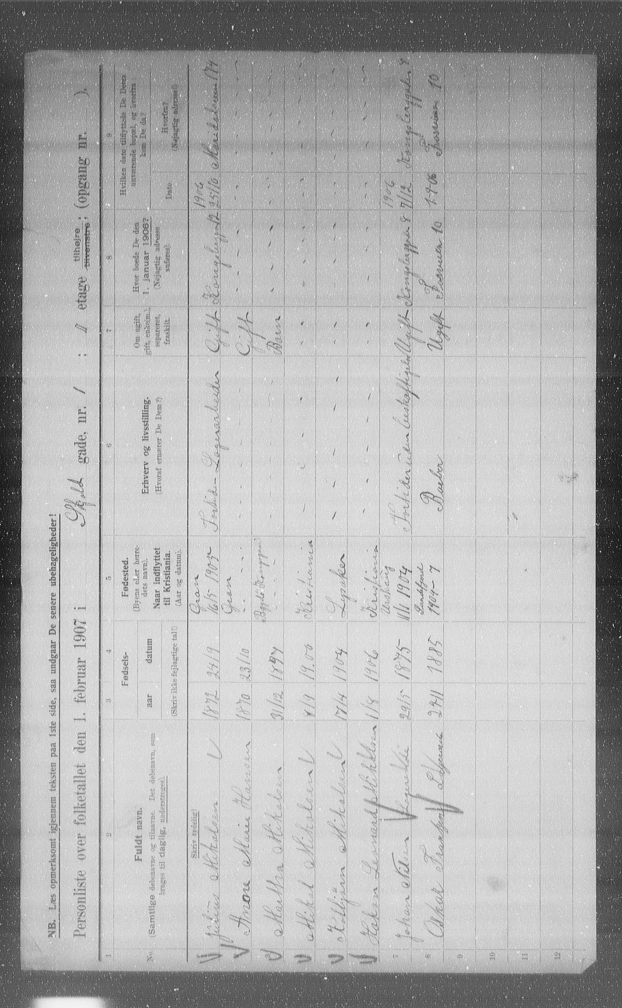 OBA, Municipal Census 1907 for Kristiania, 1907, p. 49101