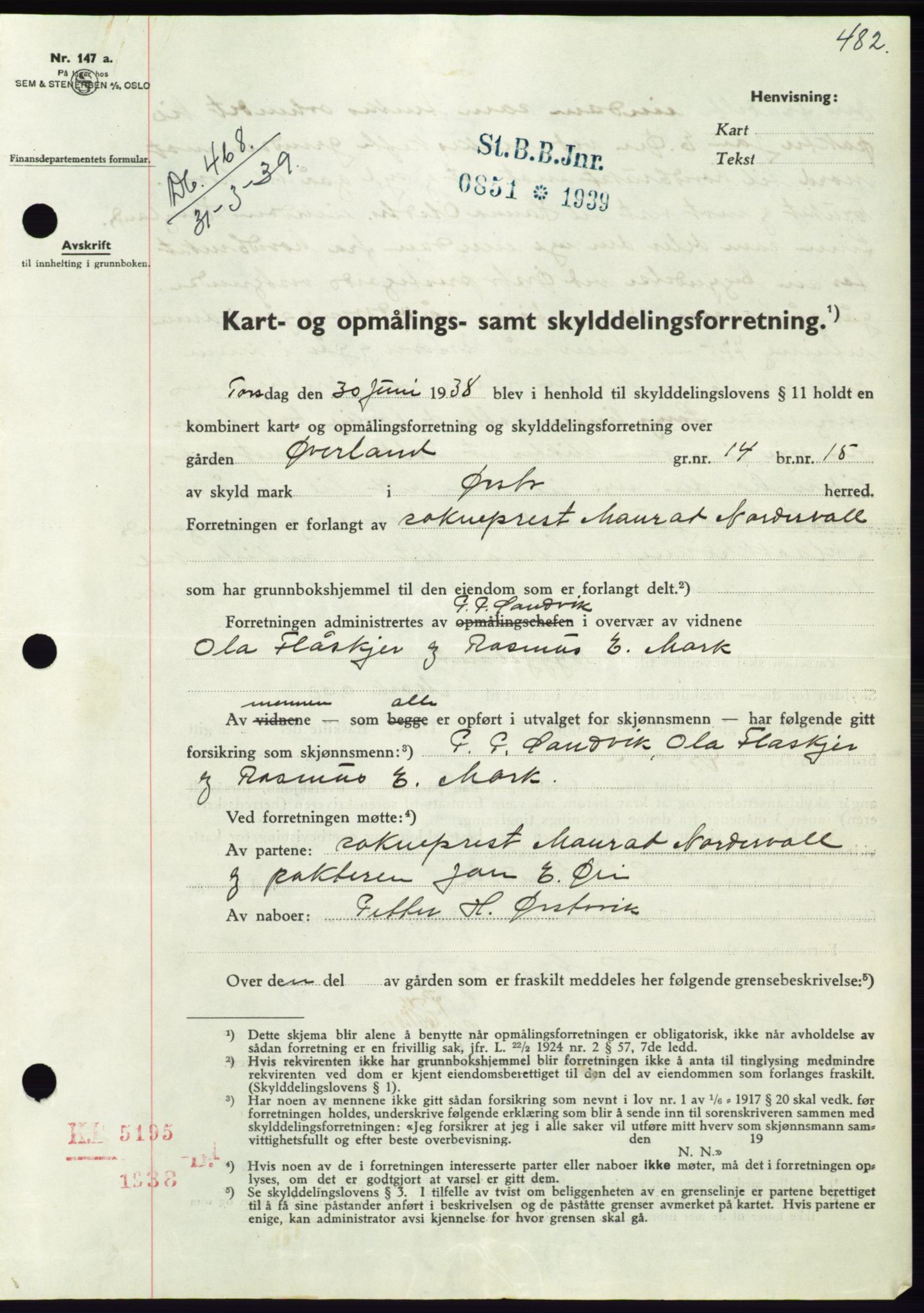 Søre Sunnmøre sorenskriveri, AV/SAT-A-4122/1/2/2C/L0067: Mortgage book no. 61, 1938-1939, Diary no: : 468/1939