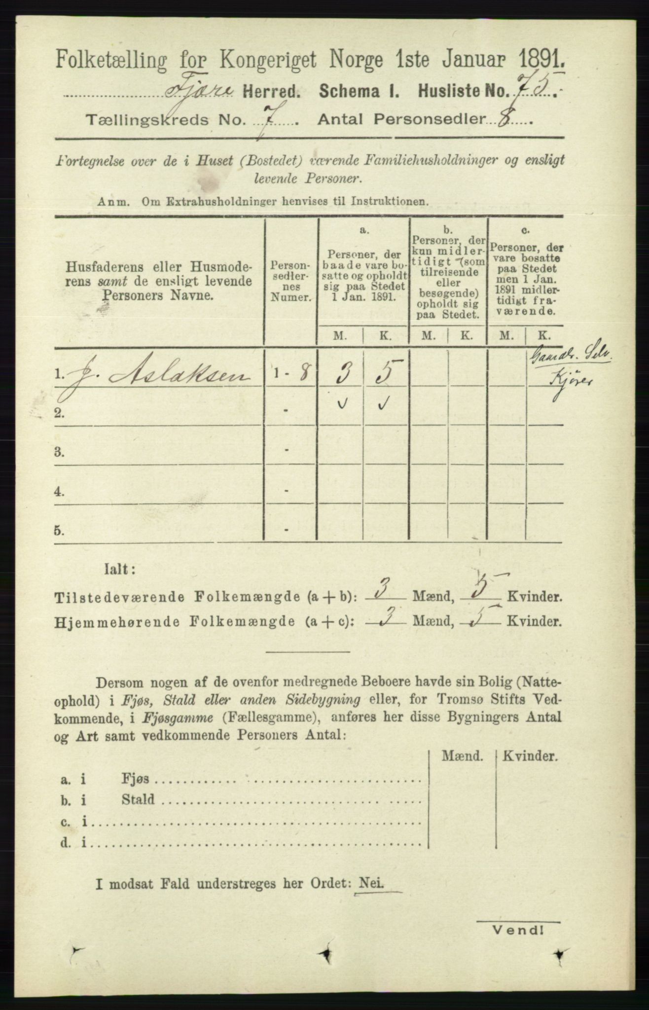 RA, 1891 census for 0923 Fjære, 1891, p. 3198