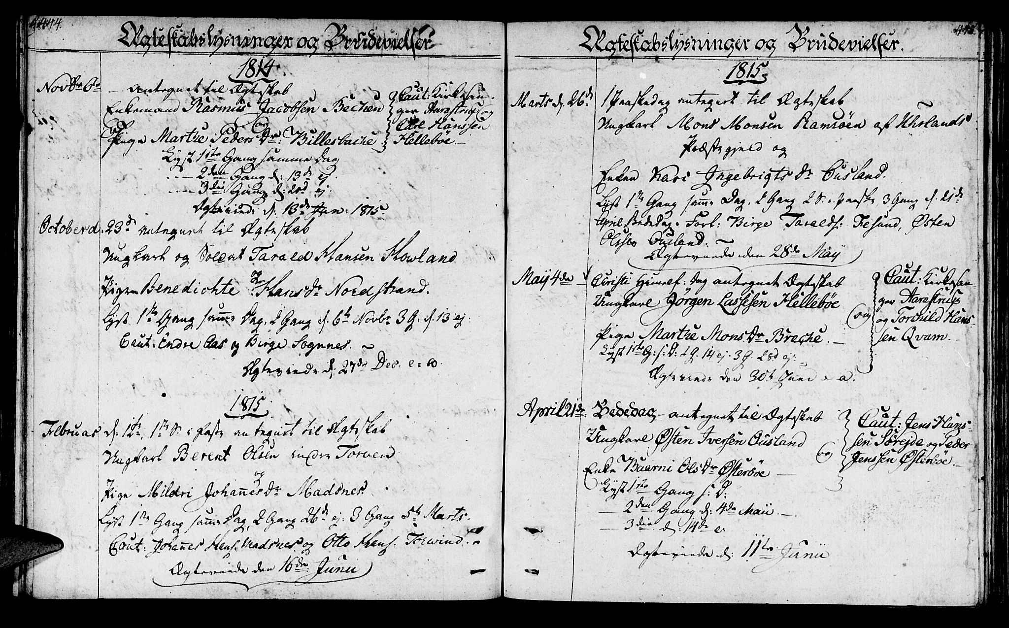 Lavik sokneprestembete, AV/SAB-A-80901: Parish register (official) no. A 1, 1809-1822, p. 444-445