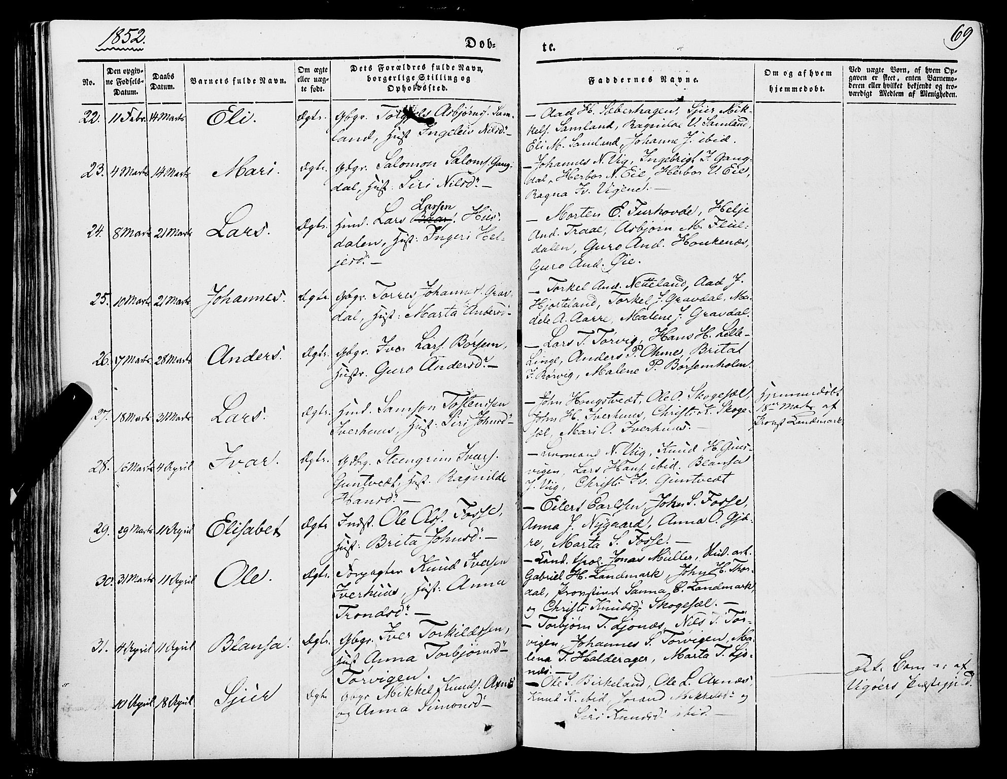 Strandebarm sokneprestembete, SAB/A-78401/H/Haa: Parish register (official) no. A 7, 1844-1872, p. 69