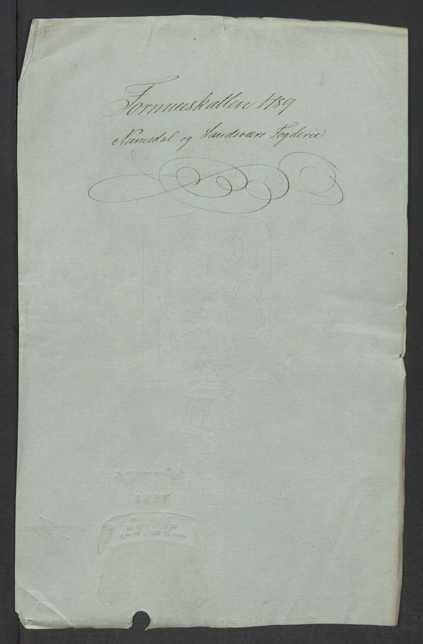 Rentekammeret inntil 1814, Reviderte regnskaper, Mindre regnskaper, RA/EA-4068/Rf/Rfe/L0031: Nordmøre fogderi, Numedal og Sandsvær fogderi, 1789, p. 296