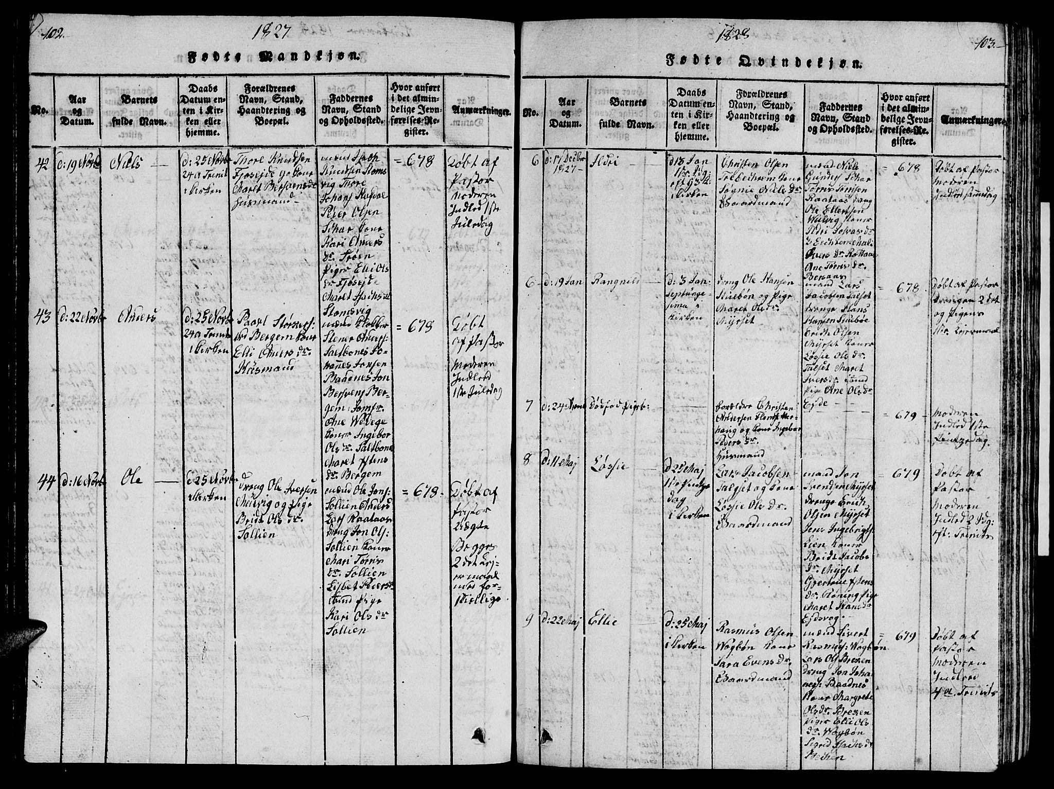 Ministerialprotokoller, klokkerbøker og fødselsregistre - Møre og Romsdal, AV/SAT-A-1454/586/L0990: Parish register (copy) no. 586C01, 1819-1837, p. 102-103