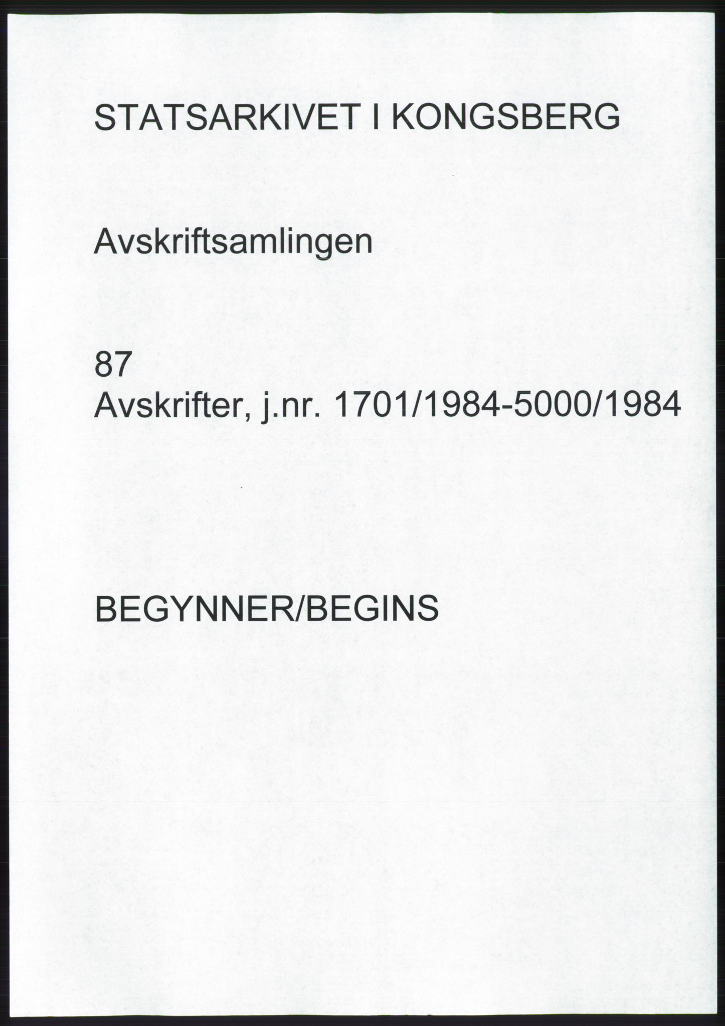 Statsarkivet i Kongsberg, SAKO/A-0001, 1984, p. 1