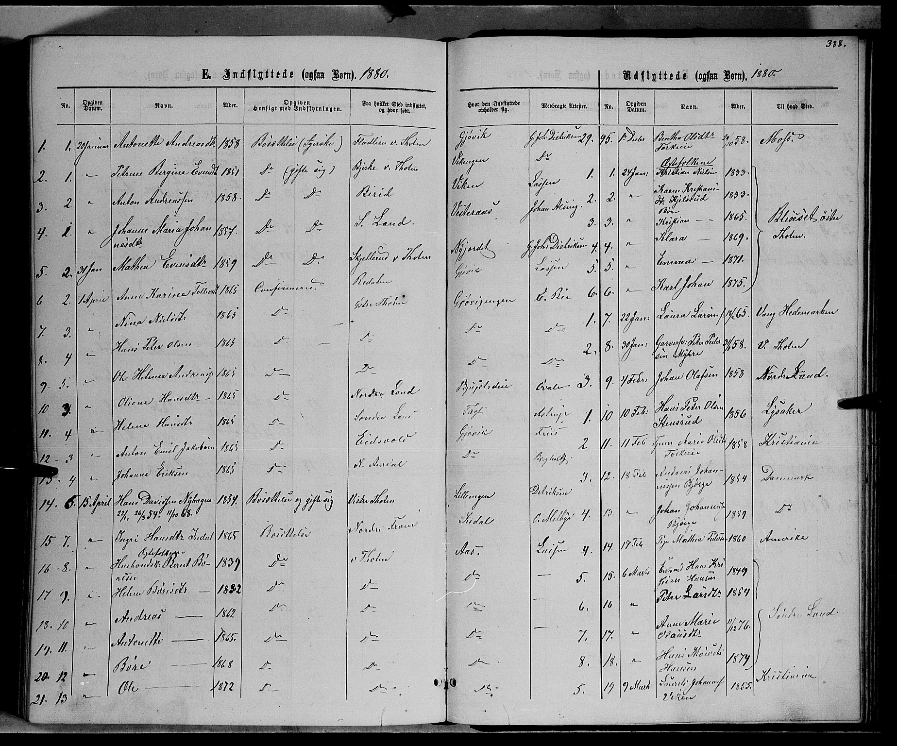 Vardal prestekontor, SAH/PREST-100/H/Ha/Hab/L0006: Parish register (copy) no. 6, 1869-1881, p. 388