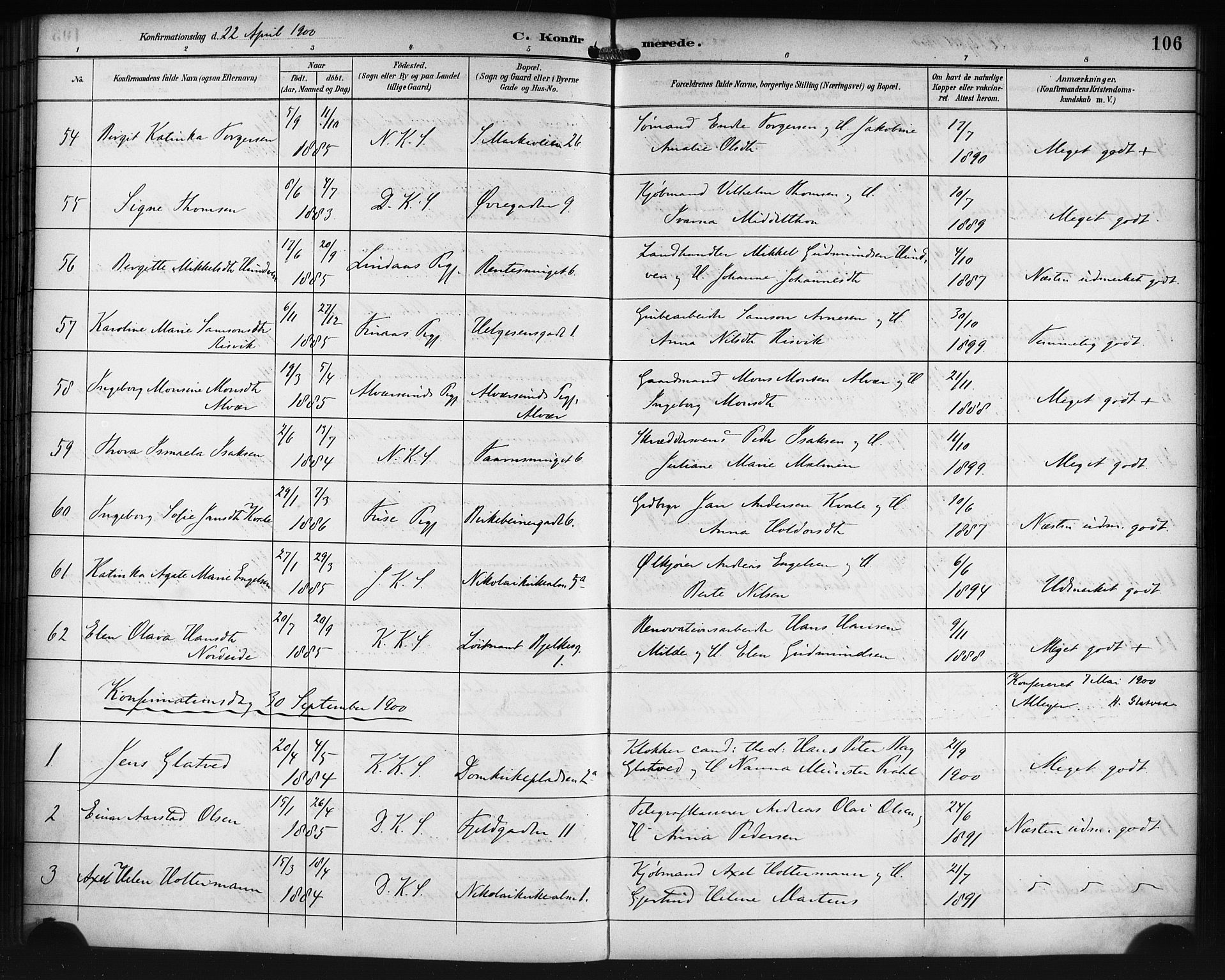 Korskirken sokneprestembete, SAB/A-76101/H/Haa/L0030: Parish register (official) no. C 6, 1893-1906, p. 106