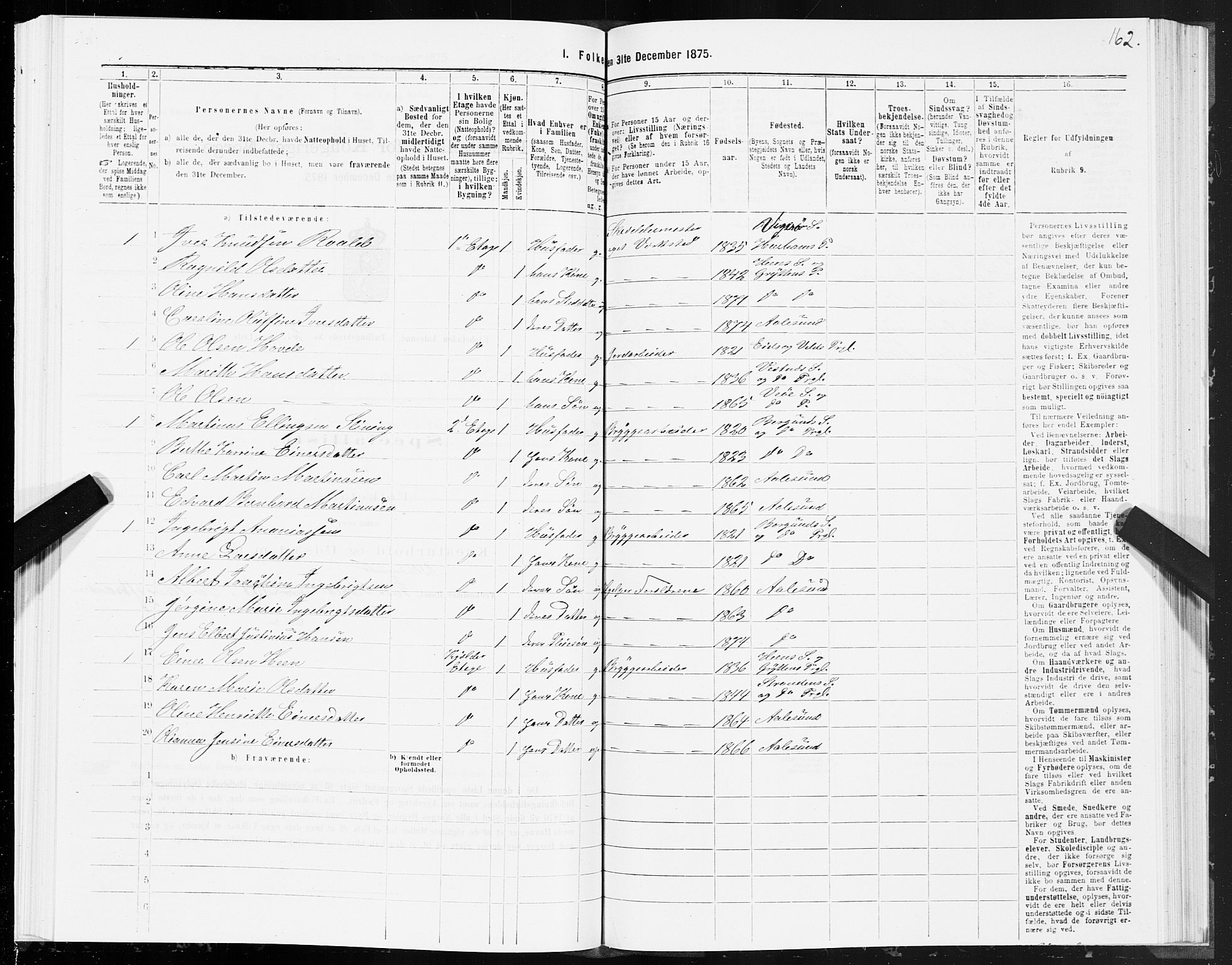 SAT, 1875 census for 1501P Ålesund, 1875, p. 2162