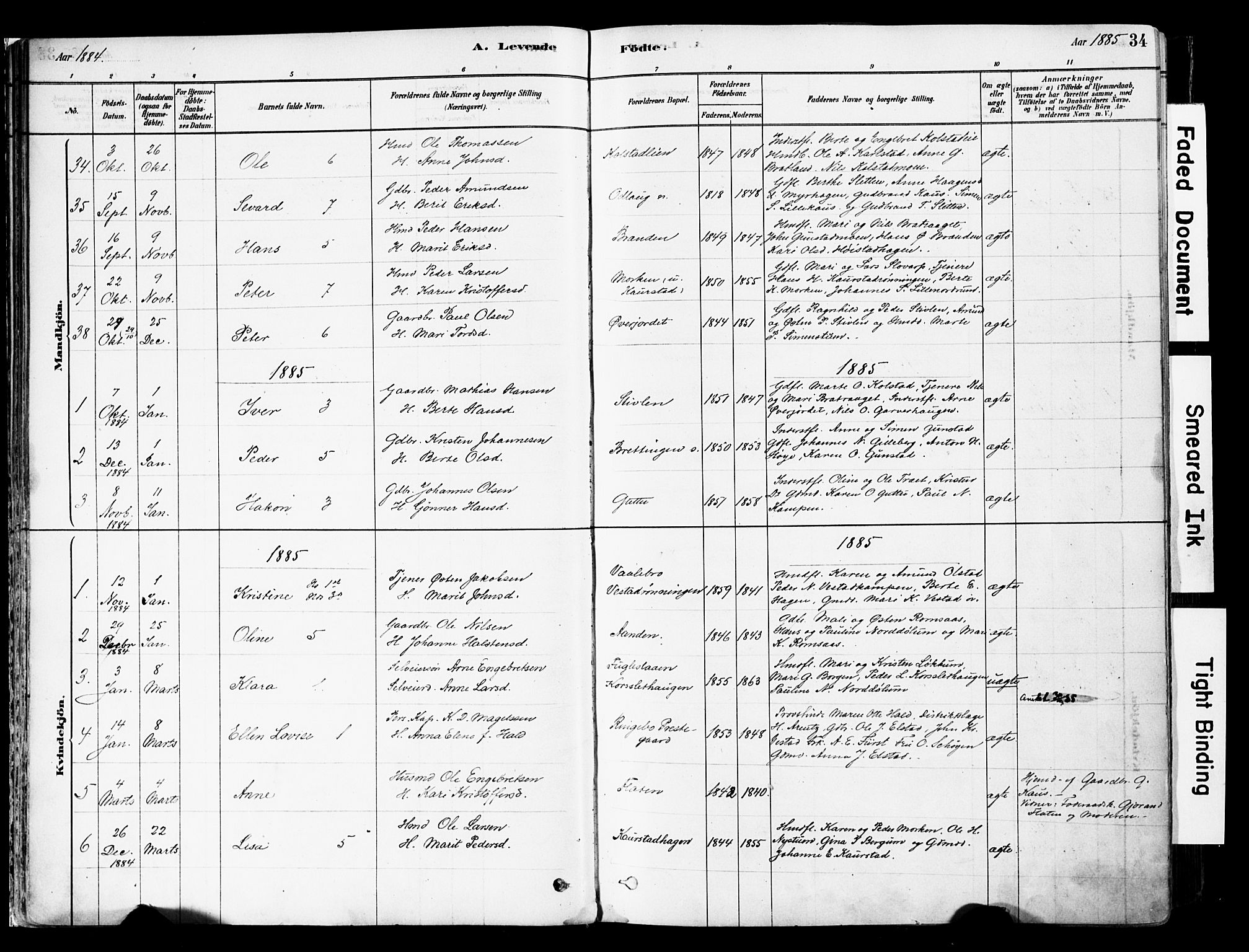 Ringebu prestekontor, AV/SAH-PREST-082/H/Ha/Haa/L0008: Parish register (official) no. 8, 1878-1898, p. 34