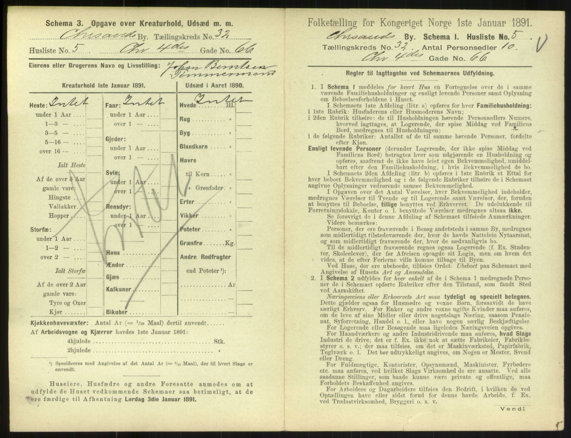 RA, 1891 census for 1001 Kristiansand, 1891, p. 1704