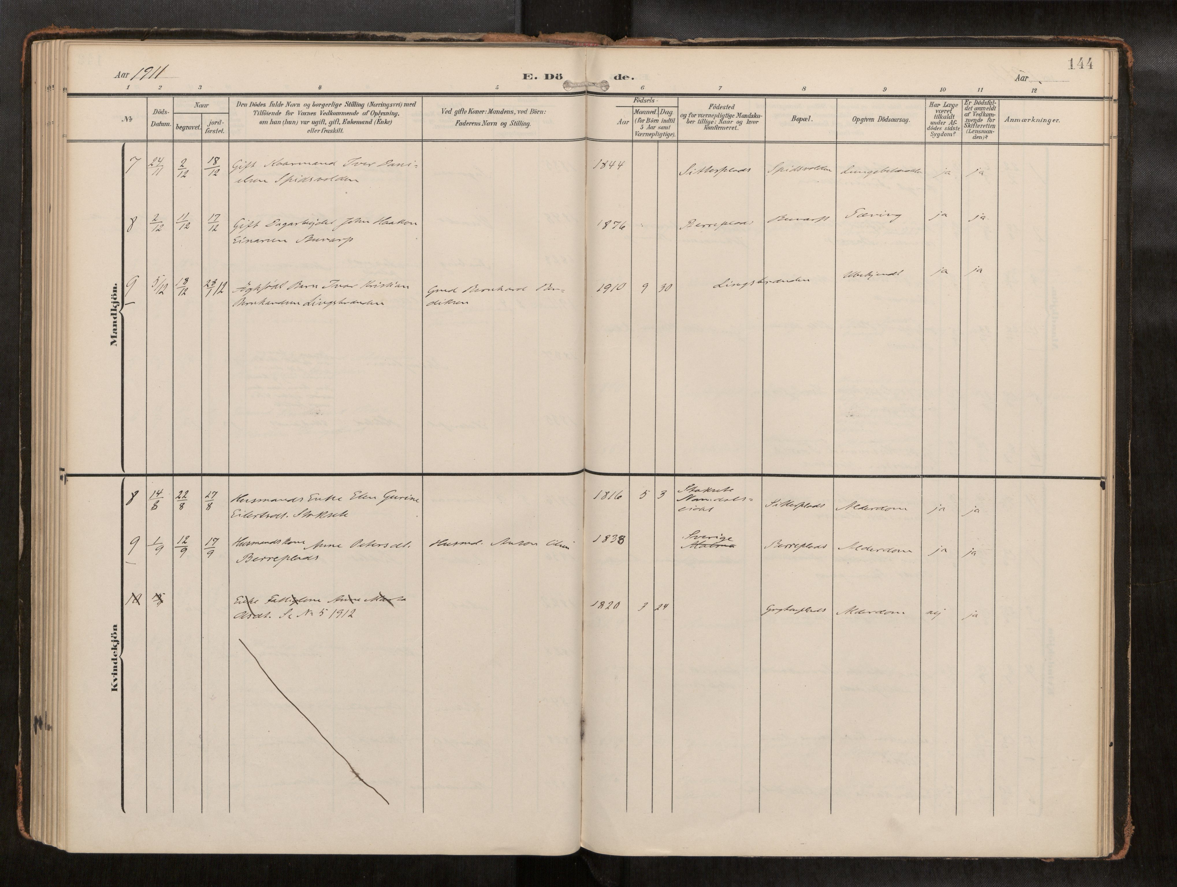 Ministerialprotokoller, klokkerbøker og fødselsregistre - Nord-Trøndelag, AV/SAT-A-1458/742/L0409a: Parish register (official) no. 742A03, 1906-1924, p. 144