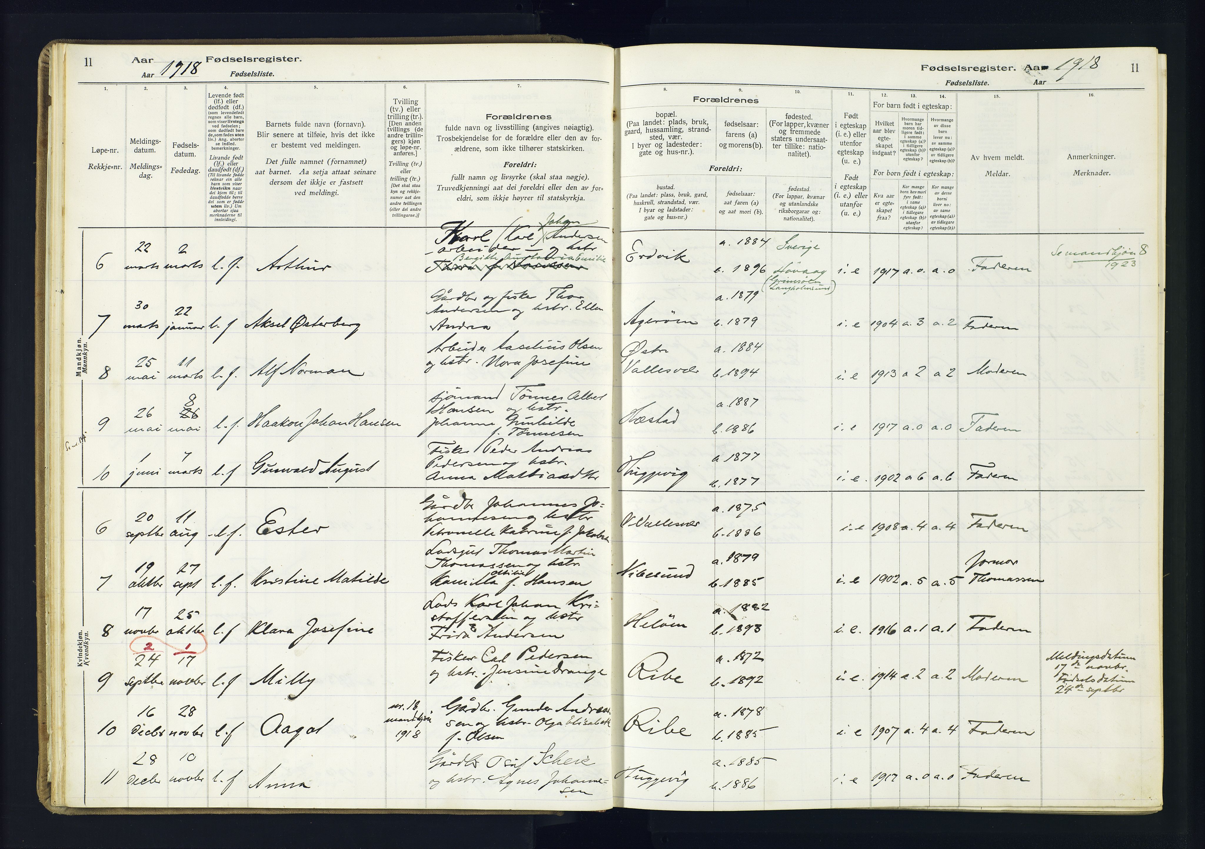 Høvåg sokneprestkontor, AV/SAK-1111-0025/J/Ja/L0001: Birth register no. II.4.2, 1916-1982, p. 11