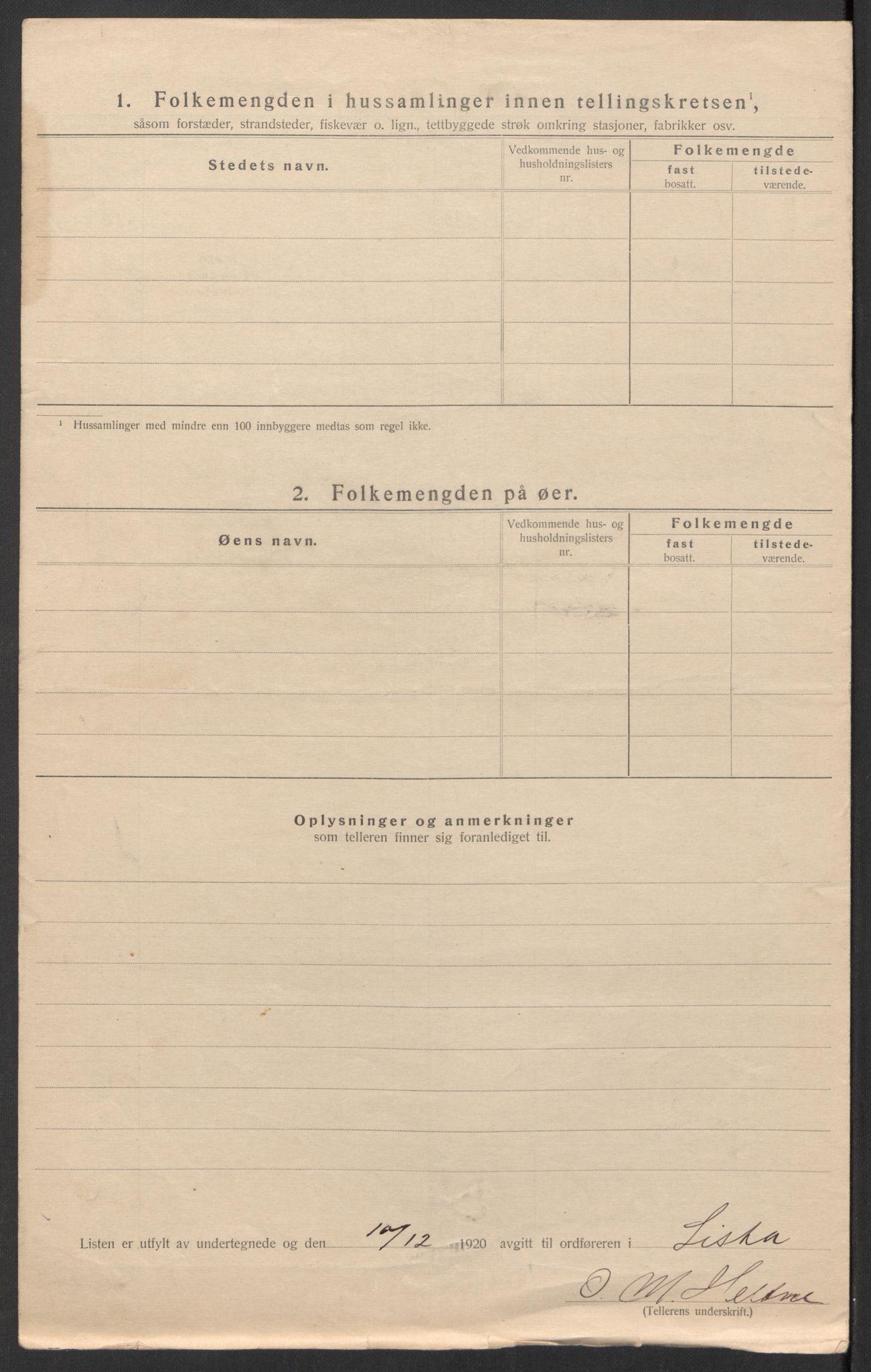 SAK, 1920 census for Lista, 1920, p. 26