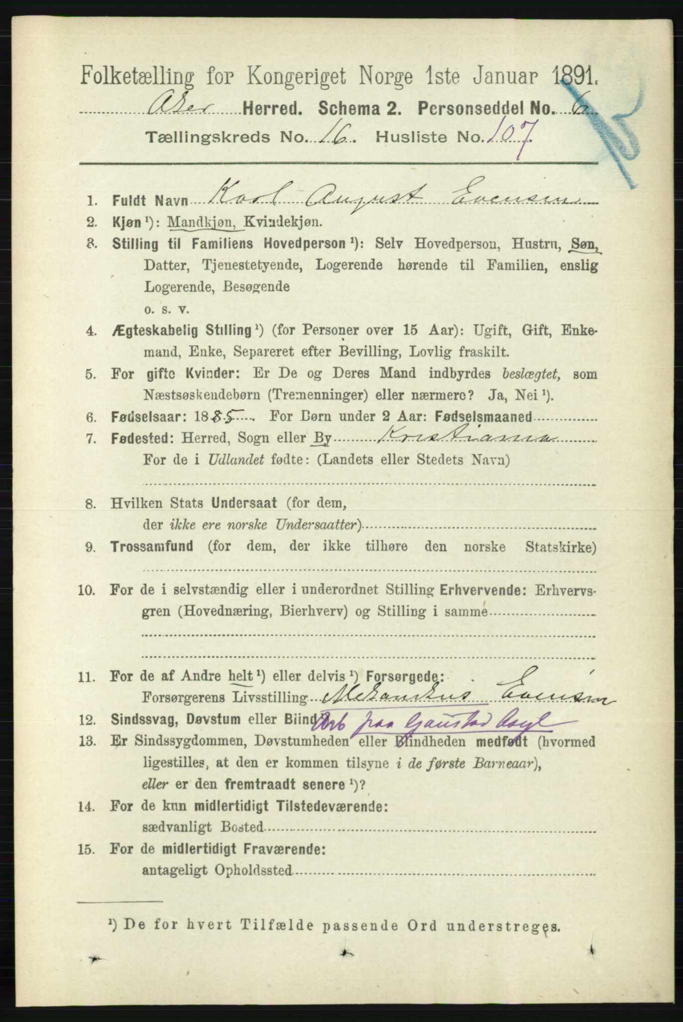 RA, 1891 census for 0218 Aker, 1891, p. 15763