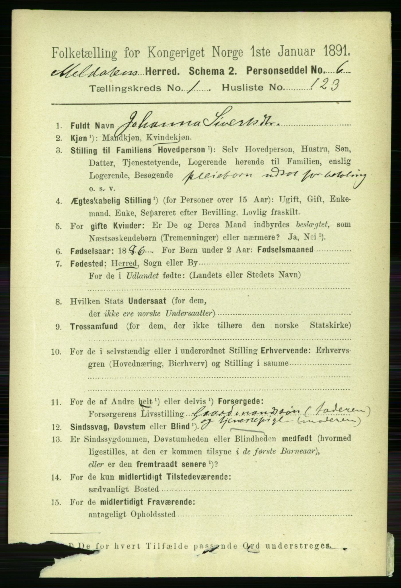 RA, 1891 census for 1636 Meldal, 1891, p. 945