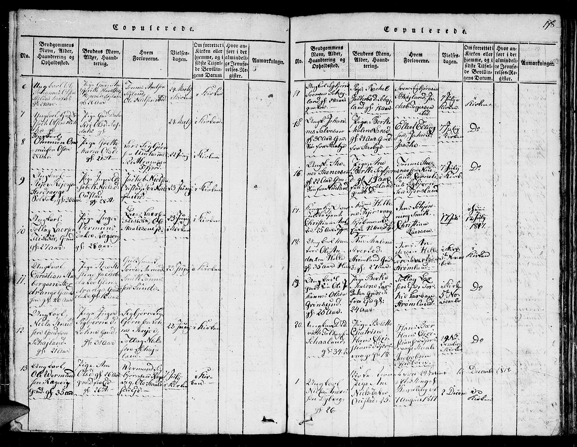 Flekkefjord sokneprestkontor, SAK/1111-0012/F/Fb/Fbc/L0003: Parish register (copy) no. B 3, 1815-1826, p. 198