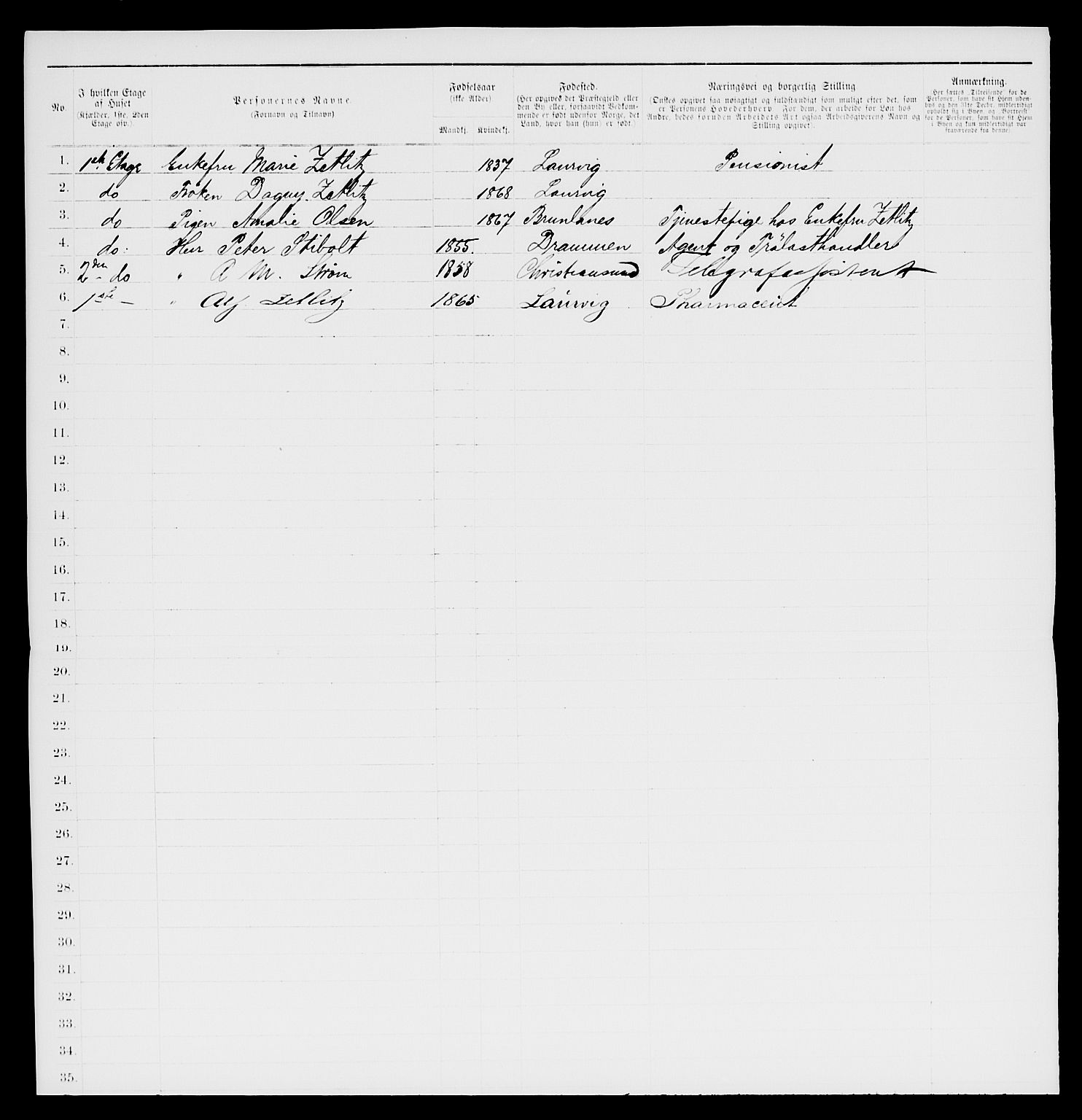 SAKO, 1885 census for 0707 Larvik, 1885, p. 616