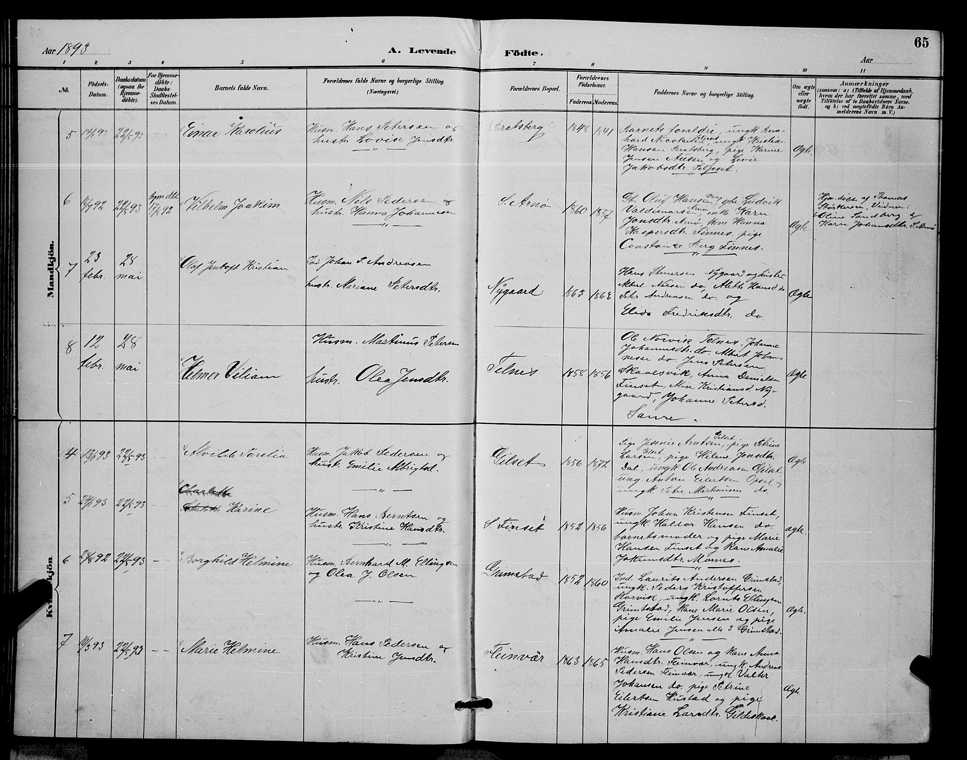 Ministerialprotokoller, klokkerbøker og fødselsregistre - Nordland, AV/SAT-A-1459/805/L0108: Parish register (copy) no. 805C04, 1885-1899, p. 65