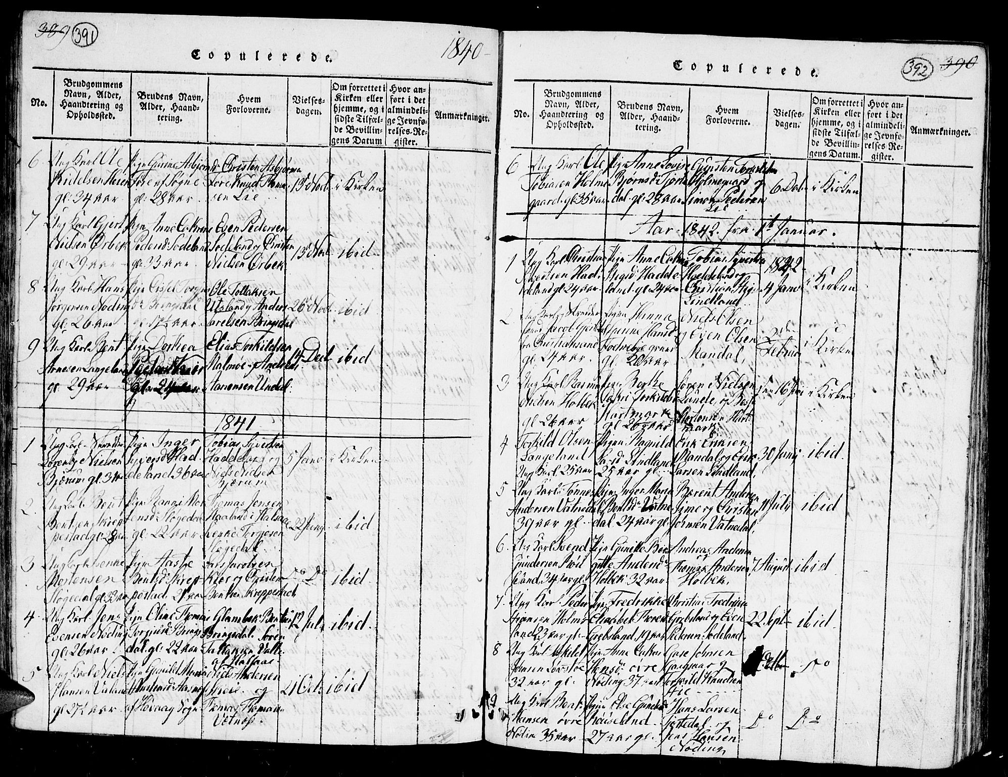 Holum sokneprestkontor, SAK/1111-0022/F/Fb/Fba/L0002: Parish register (copy) no. B 2, 1820-1849, p. 391-392