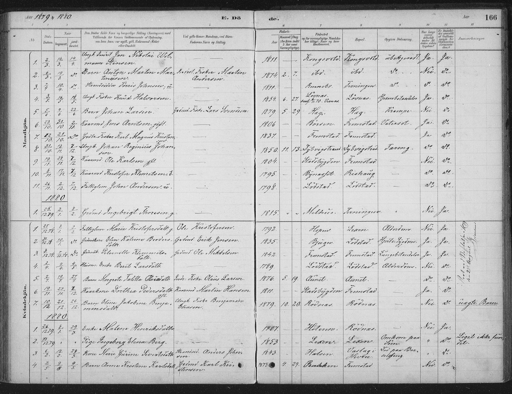 Ministerialprotokoller, klokkerbøker og fødselsregistre - Sør-Trøndelag, AV/SAT-A-1456/662/L0755: Parish register (official) no. 662A01, 1879-1905, p. 166