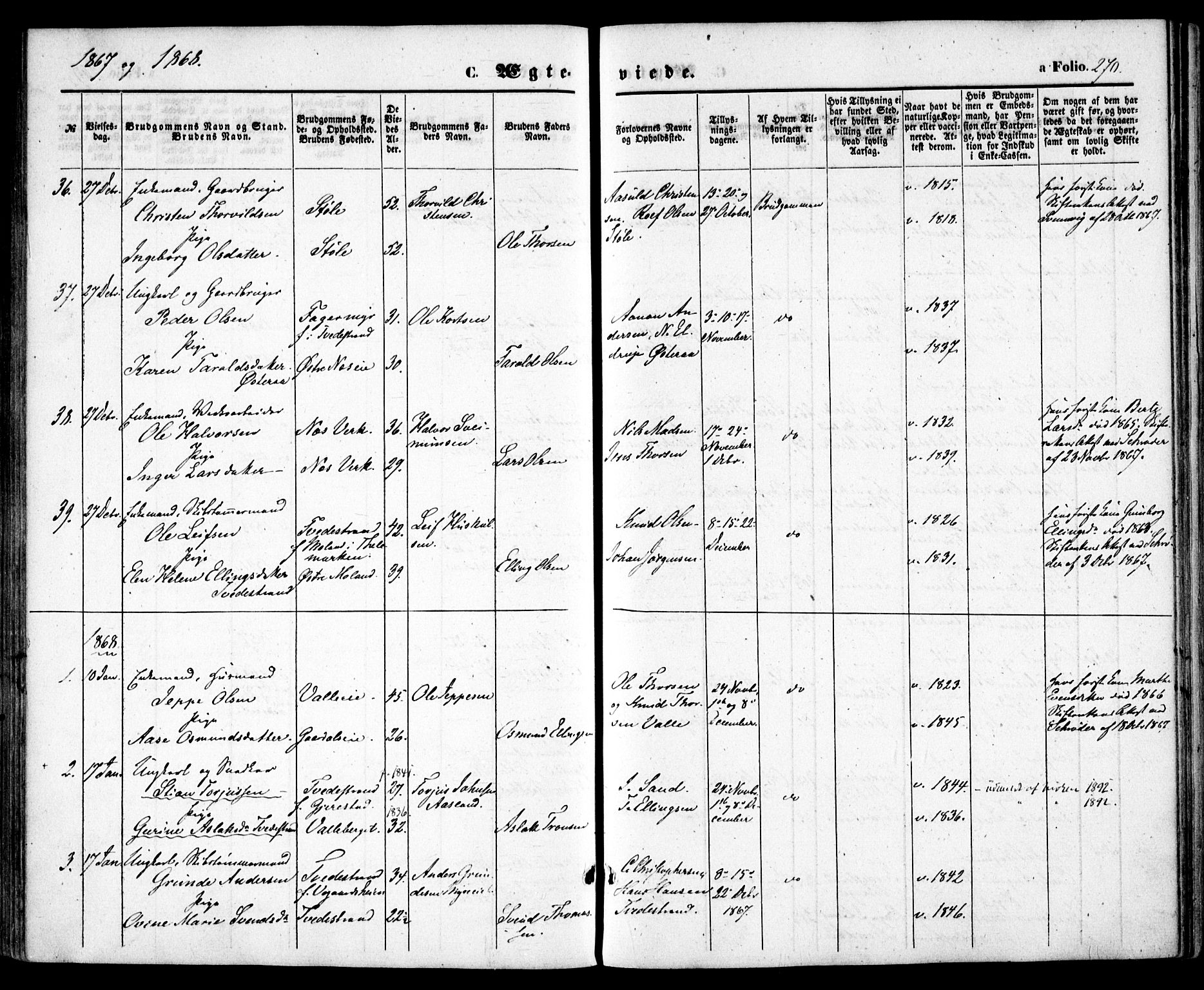 Holt sokneprestkontor, AV/SAK-1111-0021/F/Fa/L0009: Parish register (official) no. A 9, 1861-1871, p. 270