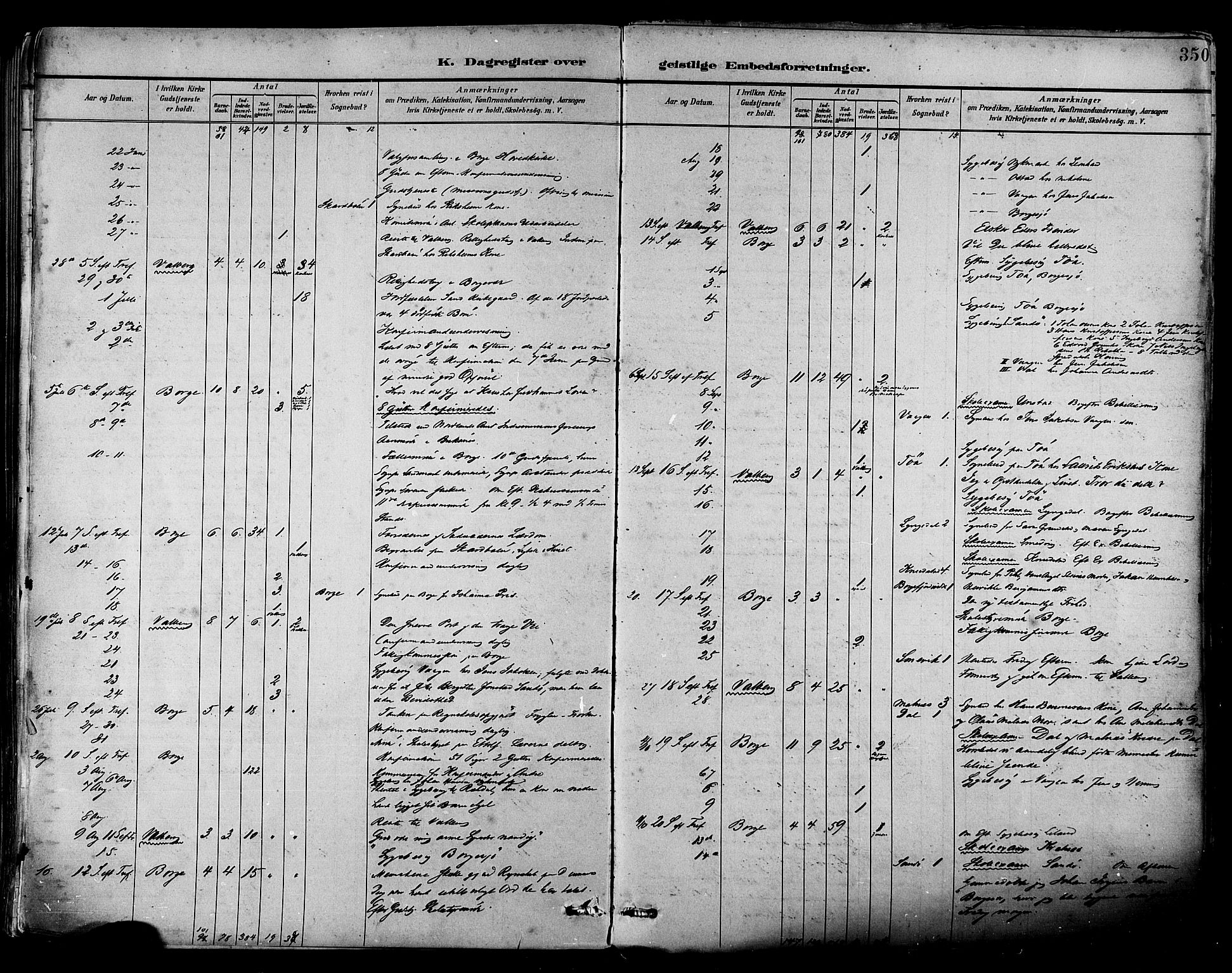Ministerialprotokoller, klokkerbøker og fødselsregistre - Nordland, AV/SAT-A-1459/880/L1133: Parish register (official) no. 880A07, 1888-1898, p. 350