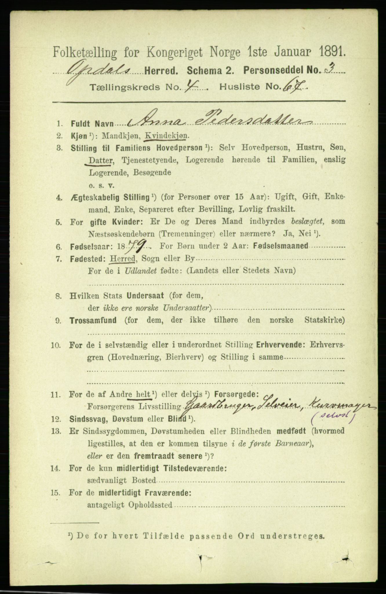 RA, 1891 census for 1634 Oppdal, 1891, p. 2144