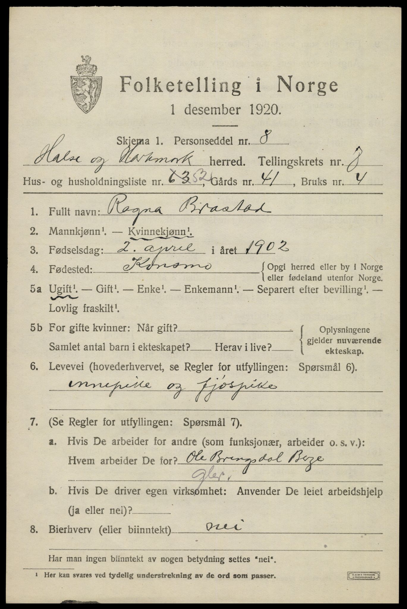 SAK, 1920 census for Halse og Harkmark, 1920, p. 4259
