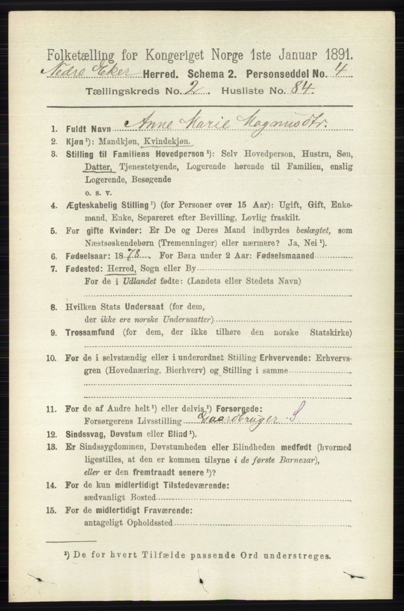 RA, 1891 census for 0625 Nedre Eiker, 1891, p. 1000