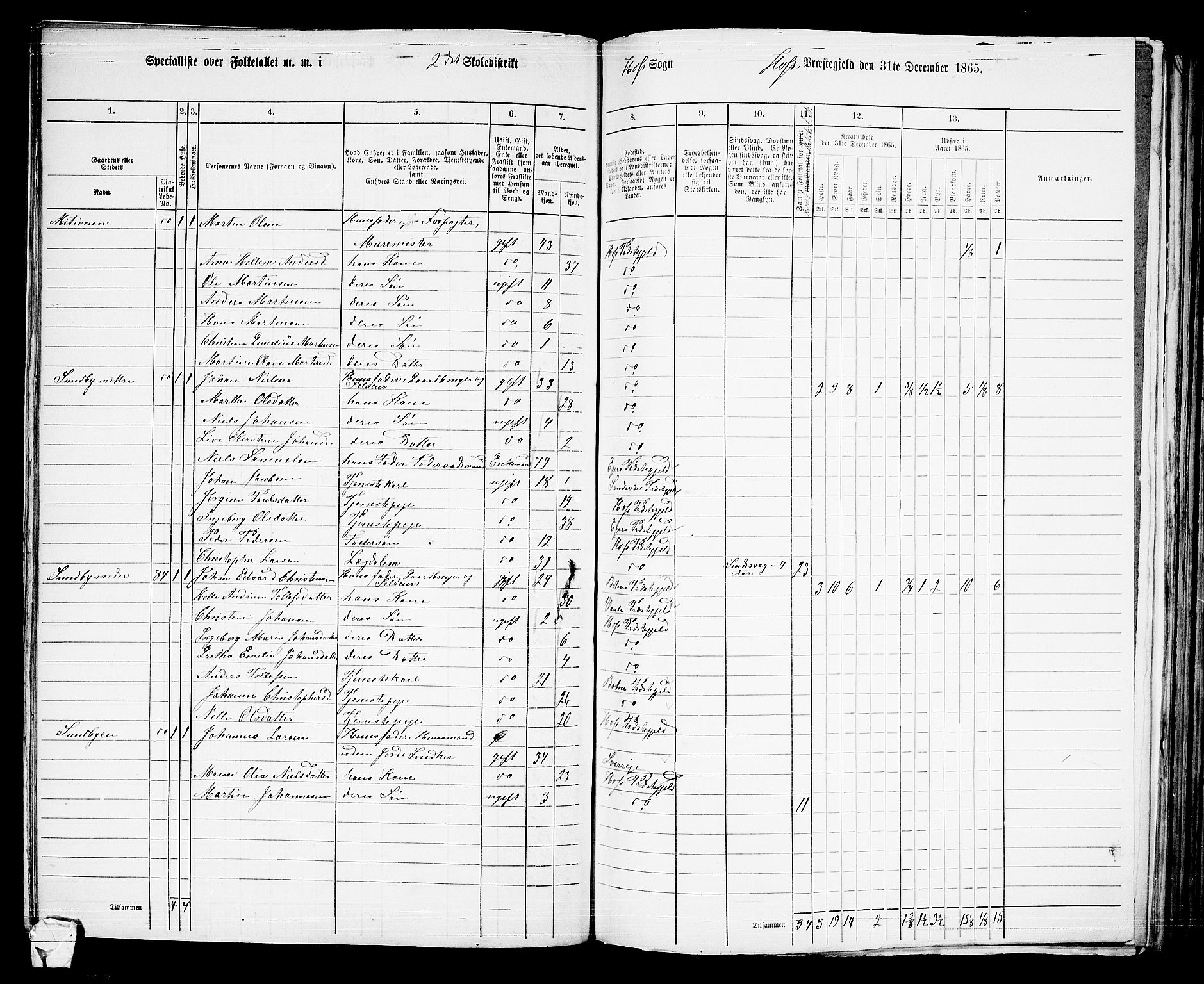 RA, 1865 census for Hof, 1865, p. 109