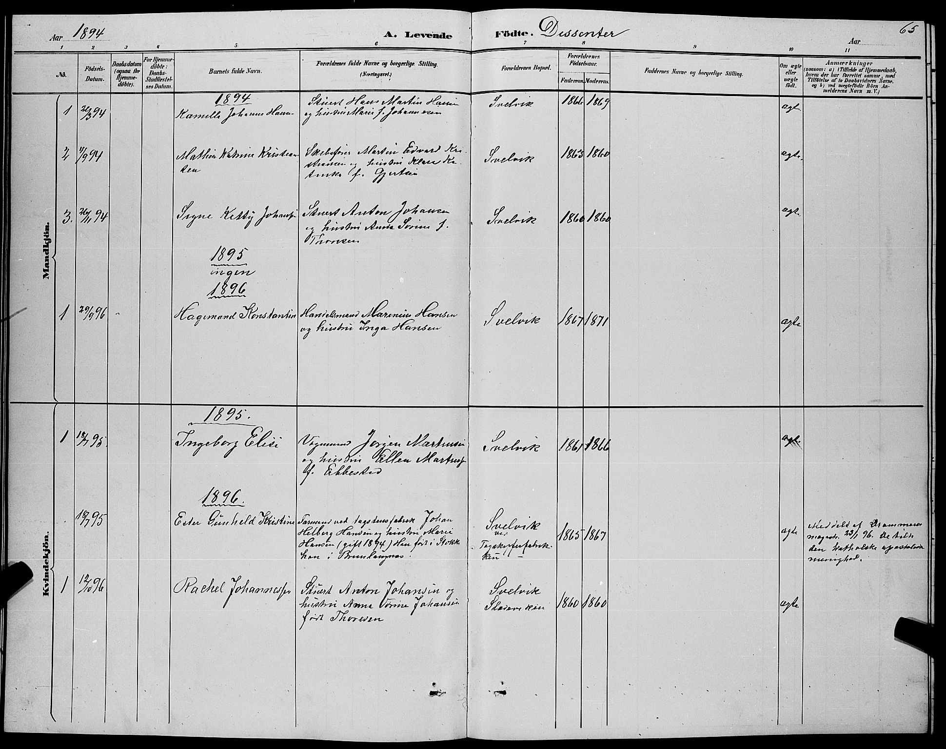 Strømm kirkebøker, AV/SAKO-A-322/G/Gb/L0001: Parish register (copy) no. II 1, 1889-1896, p. 65