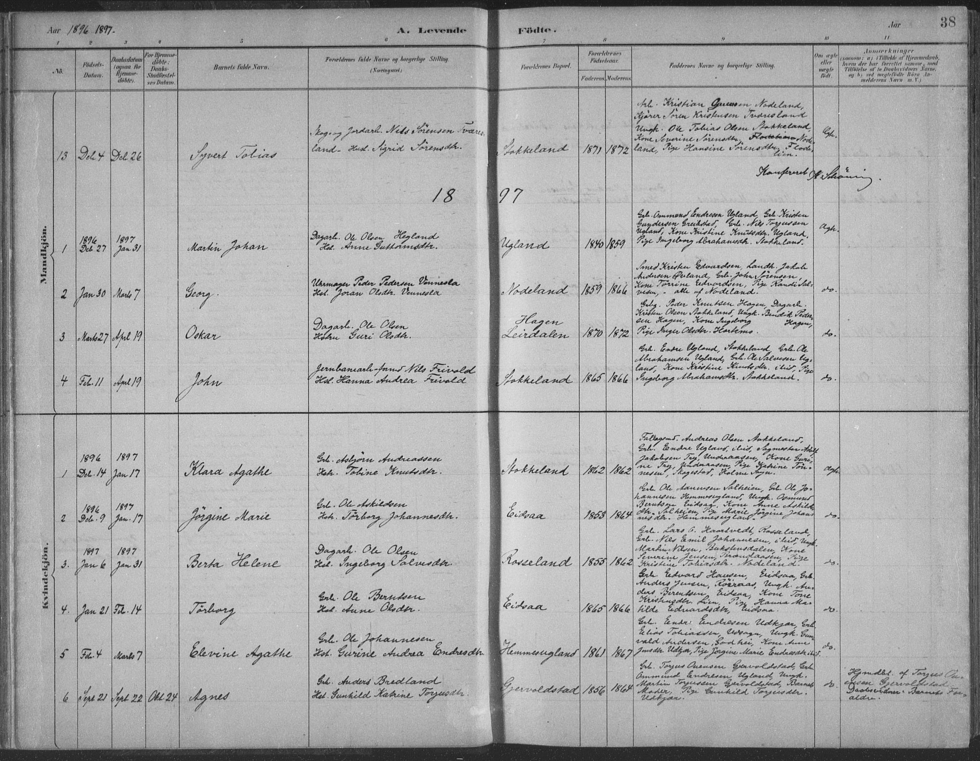 Søgne sokneprestkontor, AV/SAK-1111-0037/F/Fa/Faa/L0003: Parish register (official) no. A 3, 1883-1910, p. 38