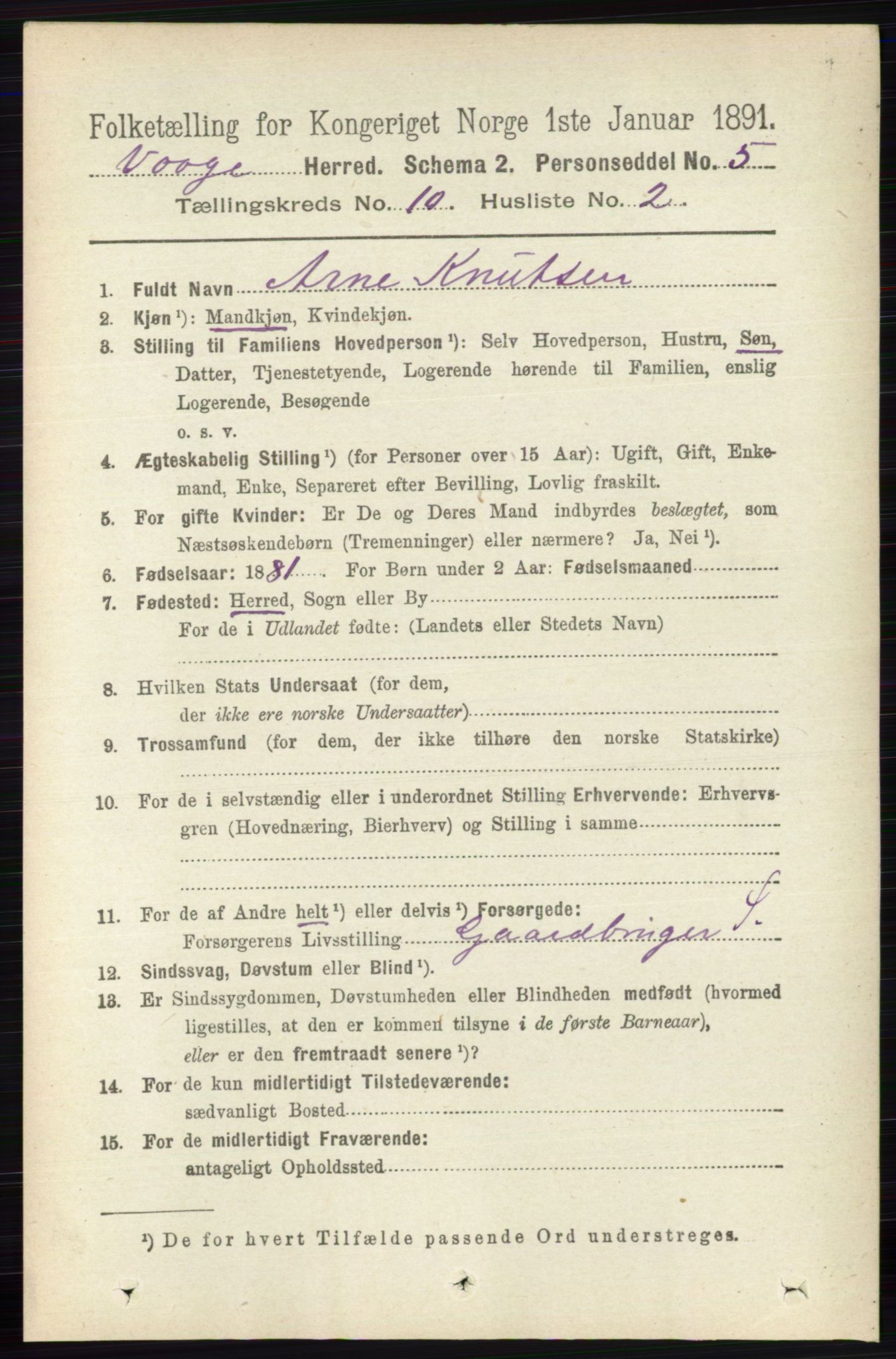 RA, 1891 census for 0515 Vågå, 1891, p. 6227