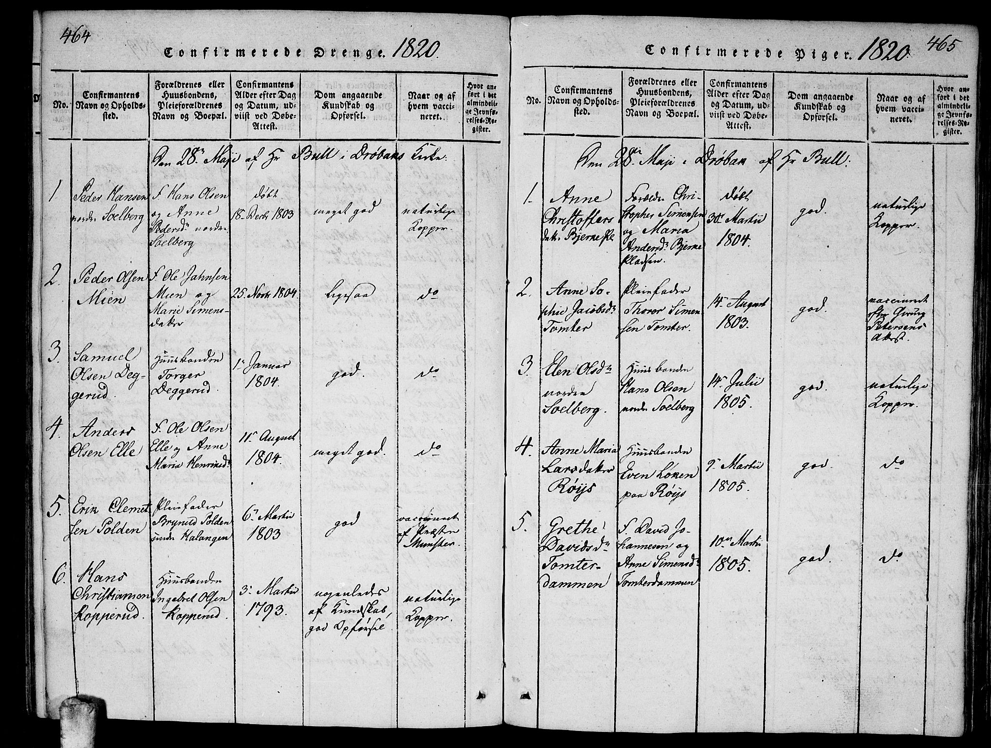 Ås prestekontor Kirkebøker, AV/SAO-A-10894/F/Fa/L0004: Parish register (official) no. I 4, 1818-1826, p. 464-465