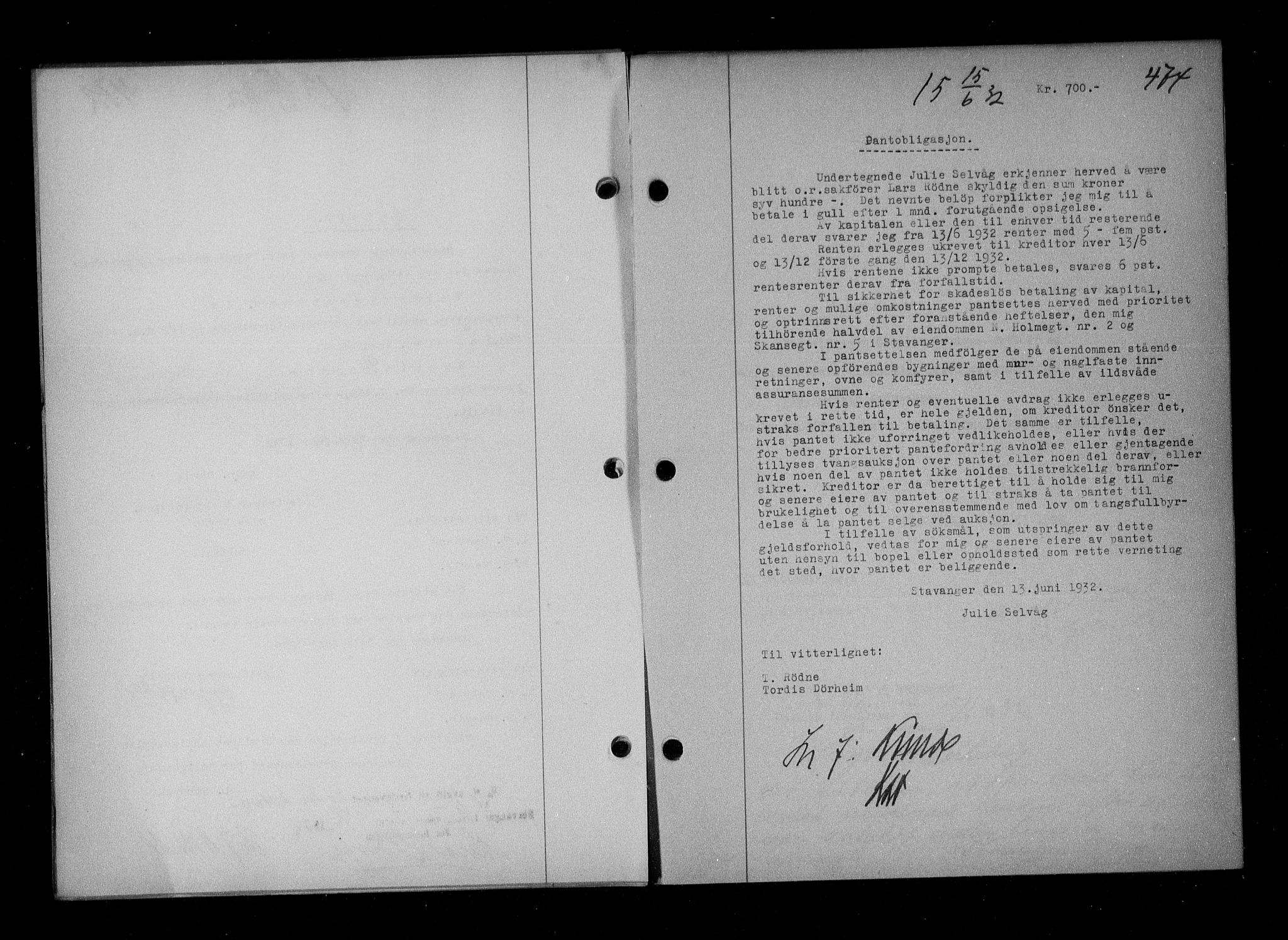 Stavanger byfogd, SAST/A-101408/001/4/41/410/410BB/L0061: Mortgage book no. 51, 1932-1932, Deed date: 15.06.1932