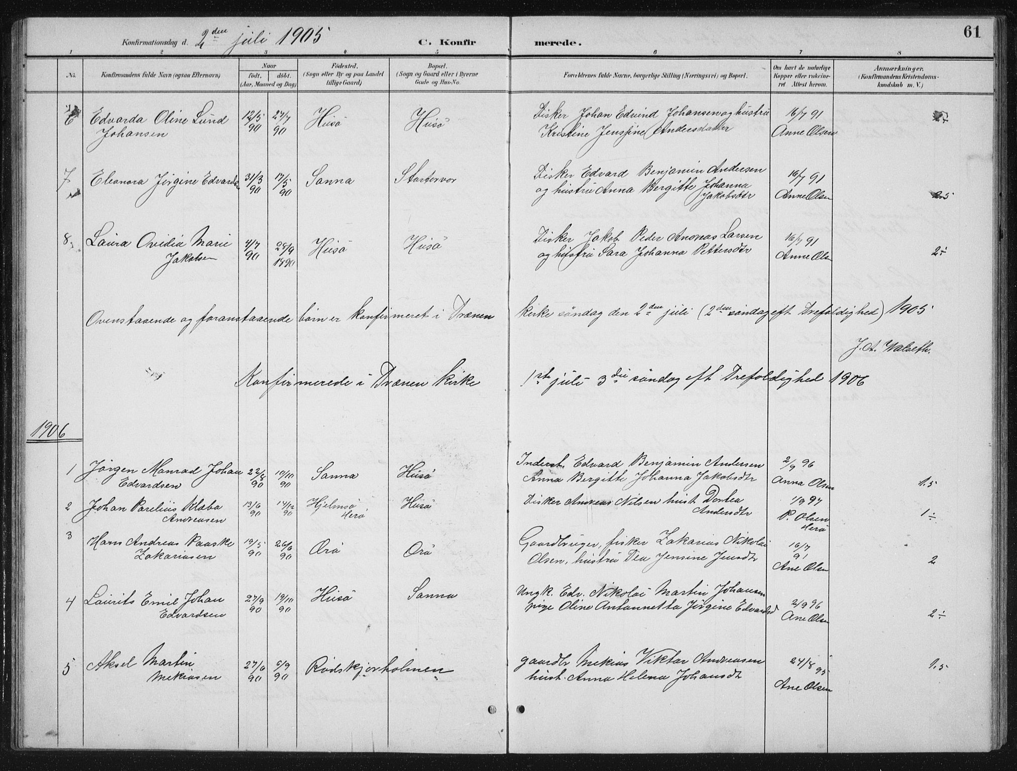 Ministerialprotokoller, klokkerbøker og fødselsregistre - Nordland, AV/SAT-A-1459/840/L0583: Parish register (copy) no. 840C03, 1901-1933, p. 61