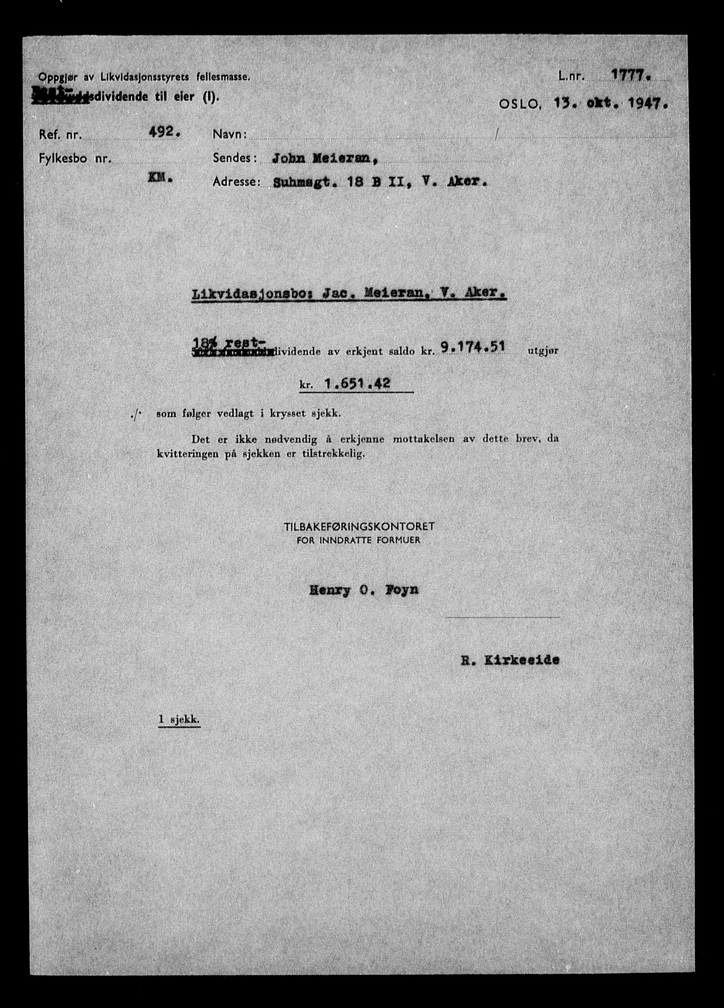 Justisdepartementet, Tilbakeføringskontoret for inndratte formuer, AV/RA-S-1564/H/Hc/Hcc/L0963: --, 1945-1947, p. 229