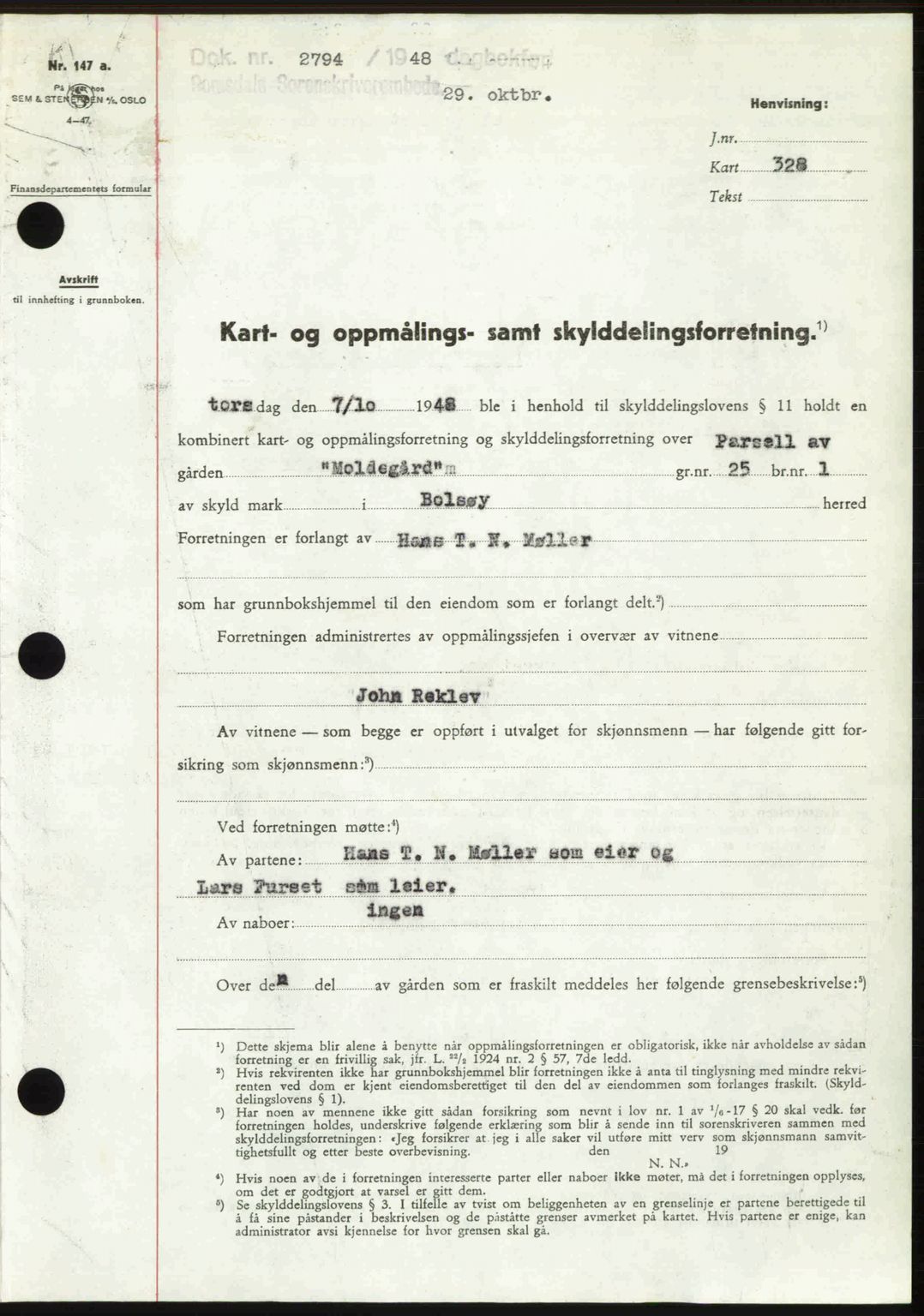 Romsdal sorenskriveri, AV/SAT-A-4149/1/2/2C: Mortgage book no. A27, 1948-1948, Diary no: : 2794/1948