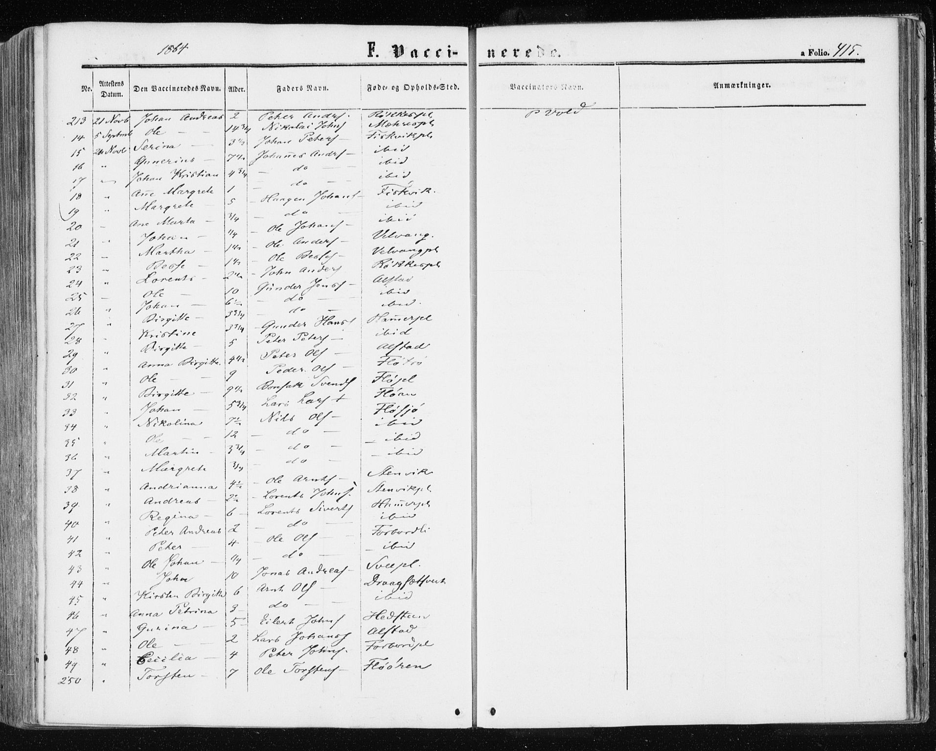 Ministerialprotokoller, klokkerbøker og fødselsregistre - Nord-Trøndelag, AV/SAT-A-1458/709/L0075: Parish register (official) no. 709A15, 1859-1870, p. 415