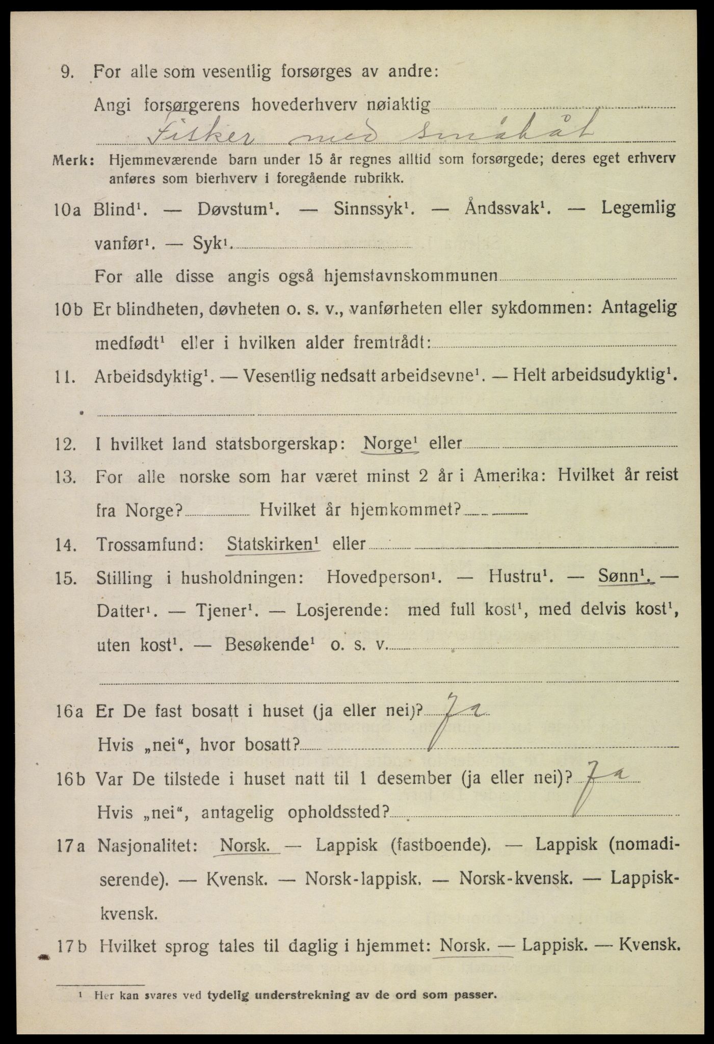 SAT, 1920 census for Vågan, 1920, p. 2830