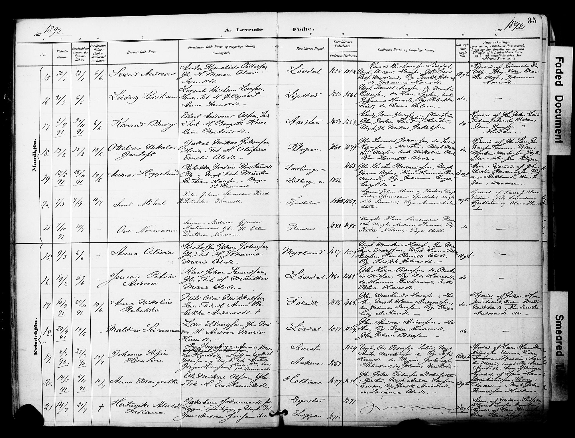 Ibestad sokneprestembete, AV/SATØ-S-0077/H/Ha/Haa/L0012kirke: Parish register (official) no. 12, 1890-1900, p. 35