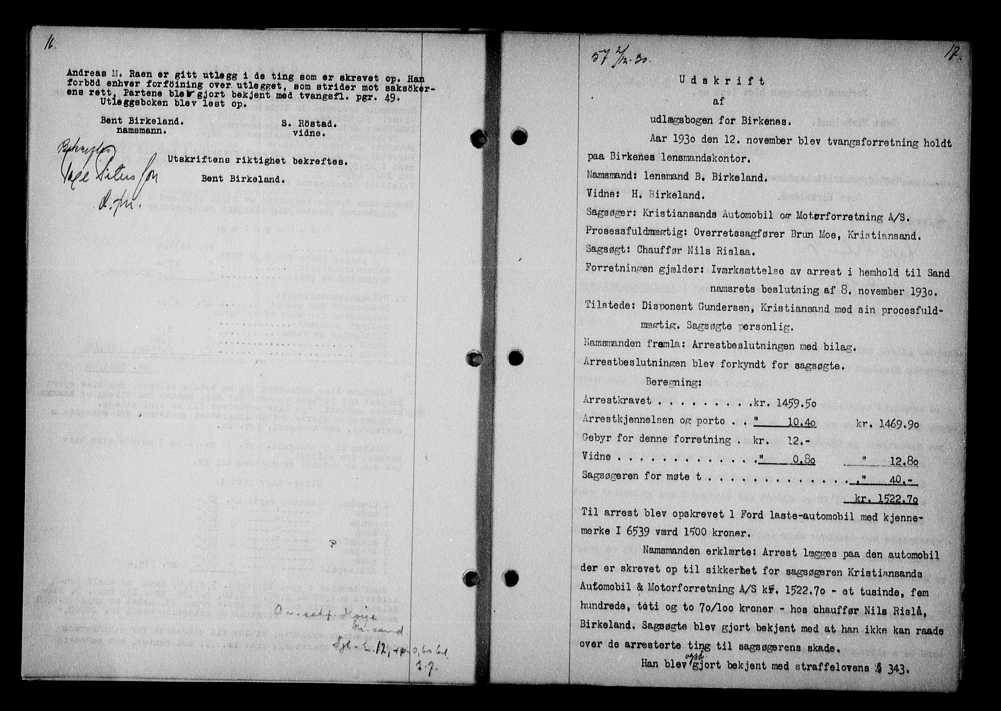 Vestre Nedenes/Sand sorenskriveri, AV/SAK-1221-0010/G/Gb/Gba/L0040: Mortgage book no. 66, 1930-1932, p. 16-17