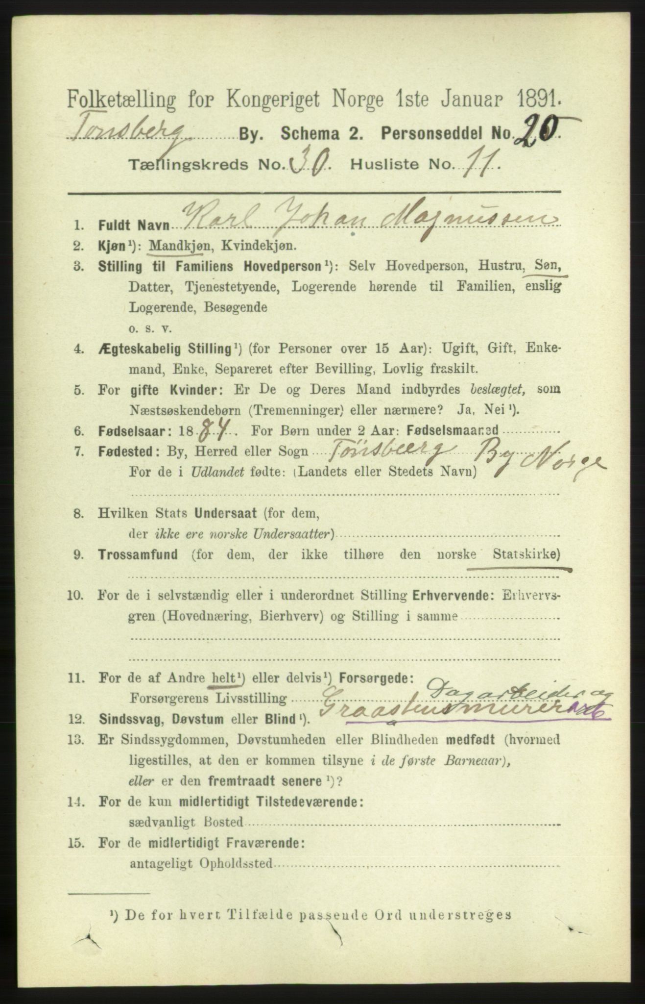 RA, 1891 census for 0705 Tønsberg, 1891, p. 7362