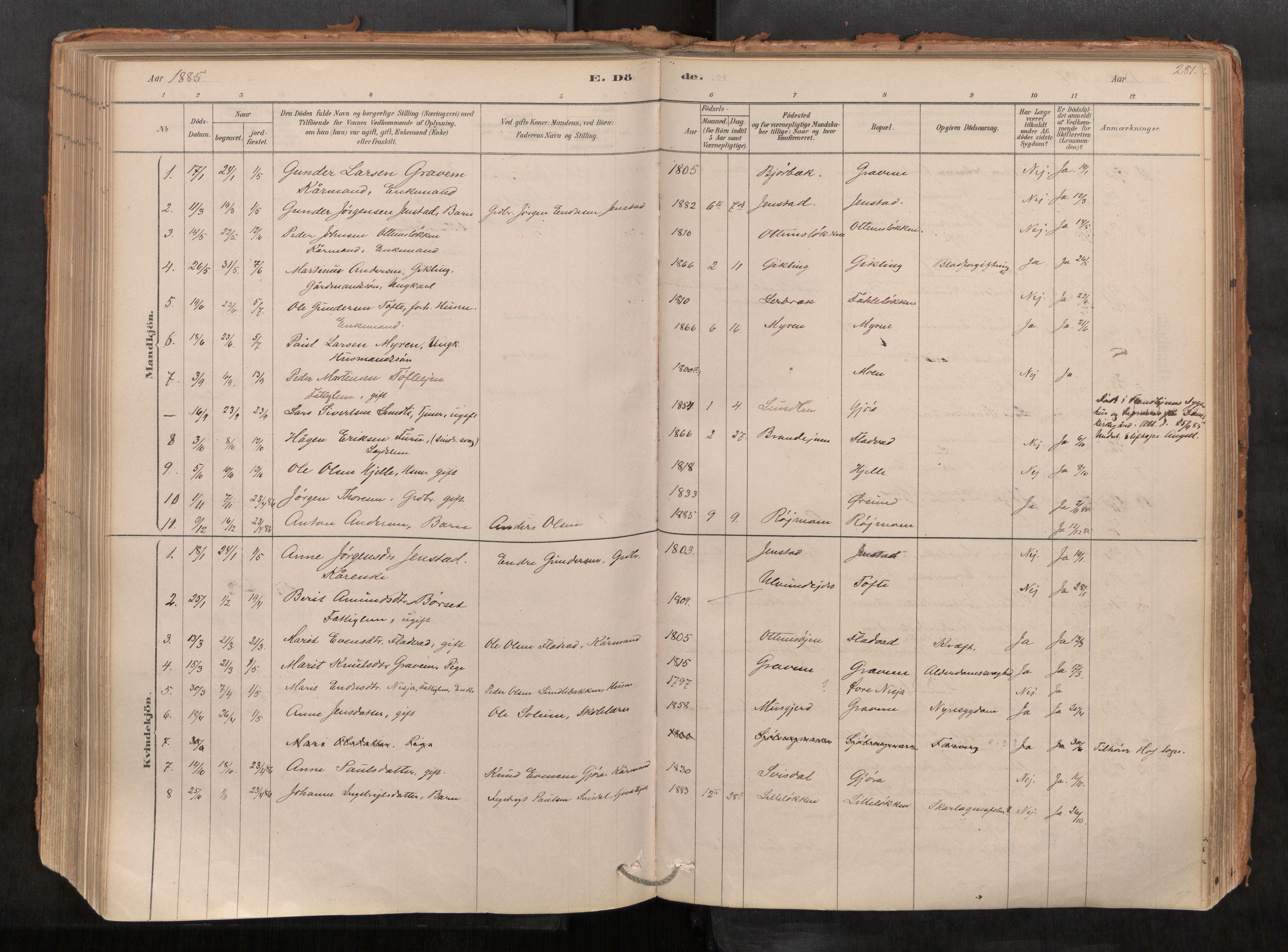 Sunndal sokneprestkontor, AV/SAT-A-1085/1/I/I1/I1a/L0001: Parish register (official) no. 1, 1877-1914, p. 281