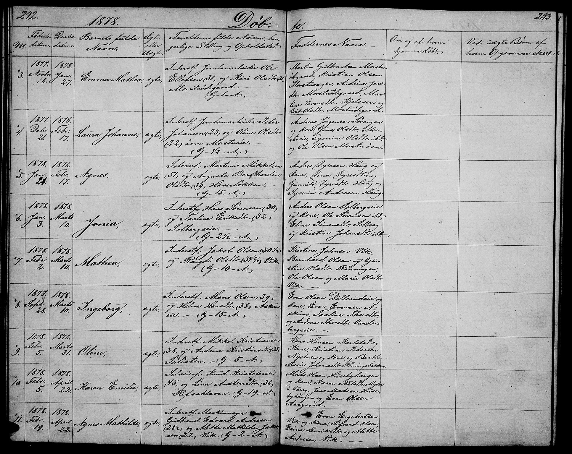 Stange prestekontor, SAH/PREST-002/L/L0005: Parish register (copy) no. 5, 1861-1881, p. 242-243