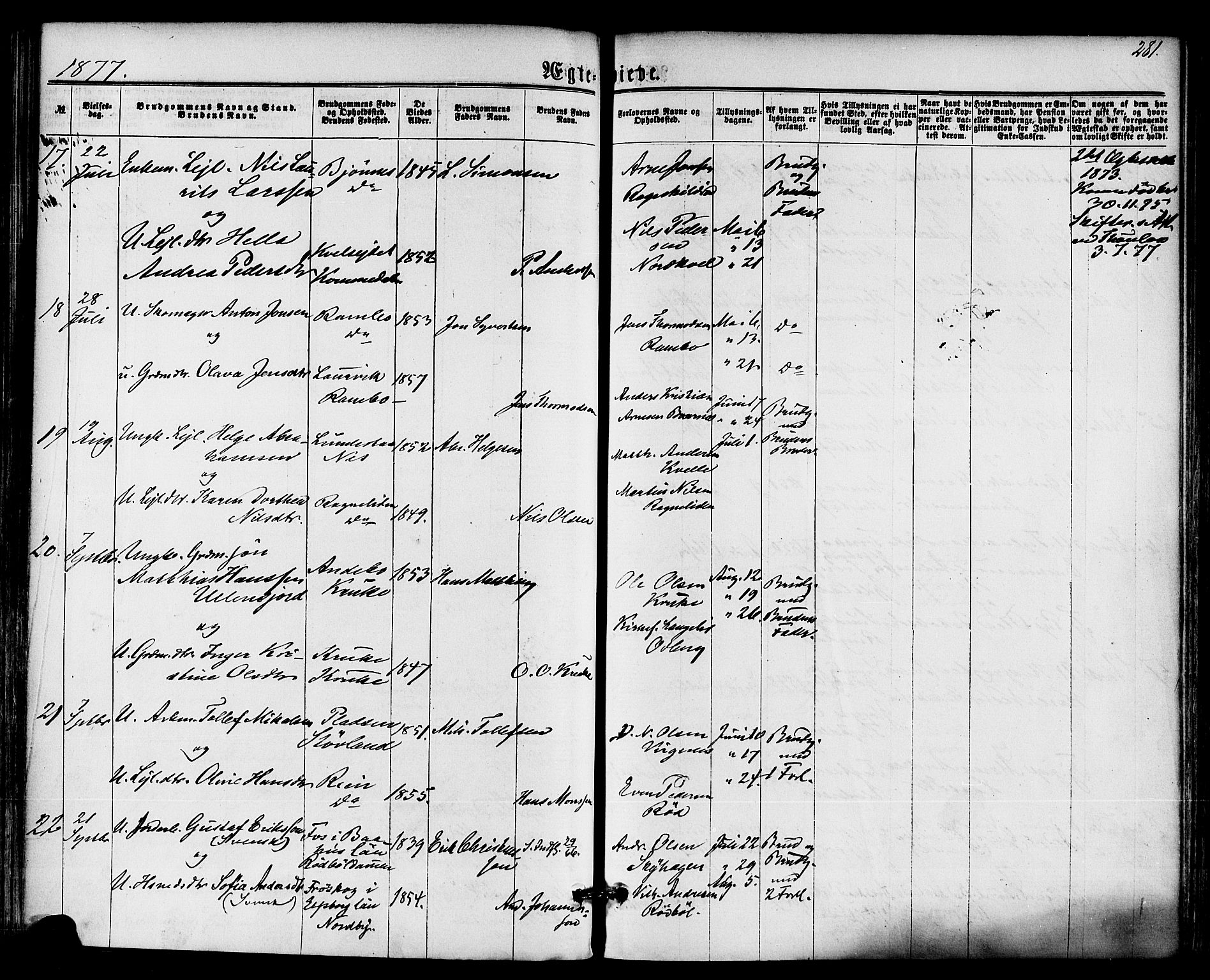 Hedrum kirkebøker, SAKO/A-344/F/Fa/L0008: Parish register (official) no. I 8, 1869-1880, p. 281