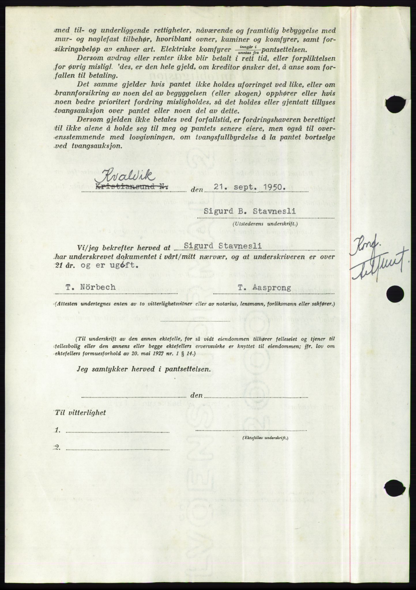 Nordmøre sorenskriveri, AV/SAT-A-4132/1/2/2Ca: Mortgage book no. B106, 1950-1950, Diary no: : 2997/1950