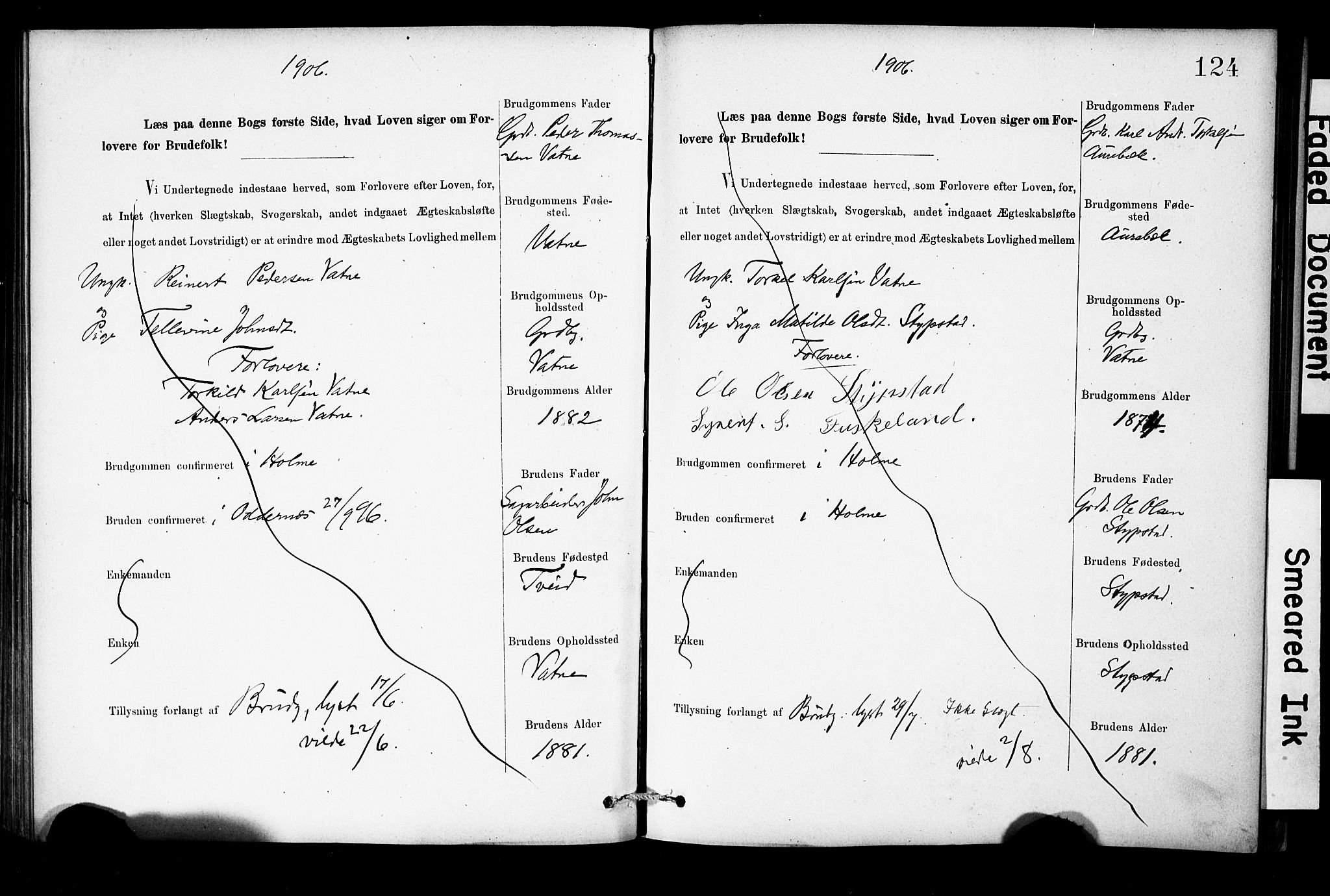 Holum sokneprestkontor, AV/SAK-1111-0022/F/Fe/L0004: Banns register no. II 5 4, 1890-1914, p. 124