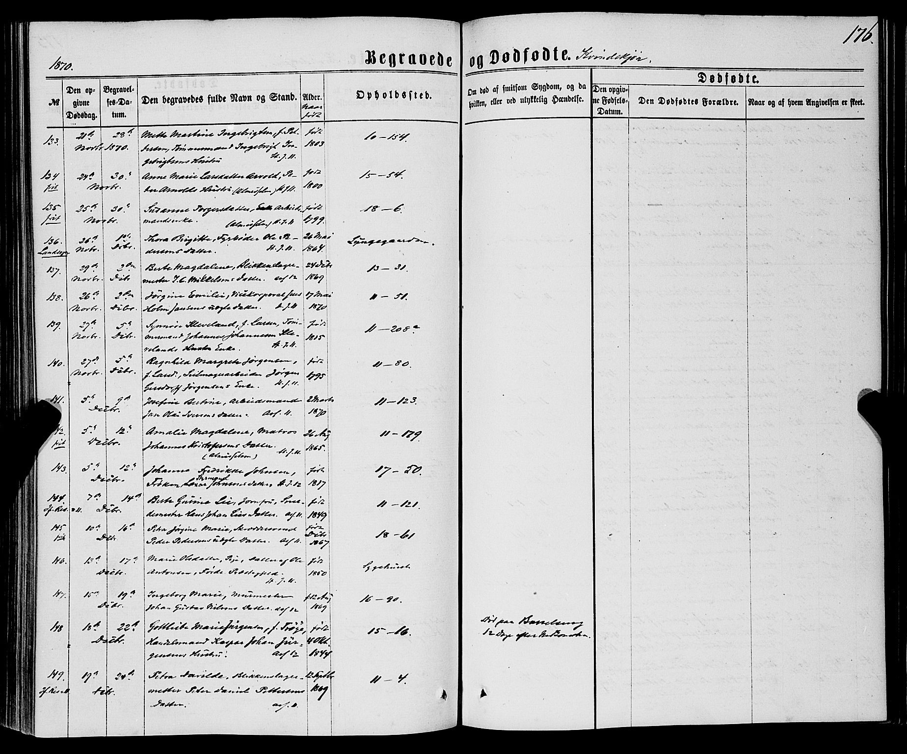 Domkirken sokneprestembete, SAB/A-74801/H/Haa/L0042: Parish register (official) no. E 3, 1863-1876, p. 176